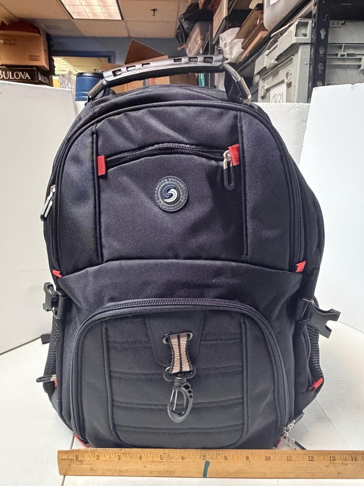 SHRRADOO Black Backpack , Padded Straps, 3 Pockets, USB Heavy Duty