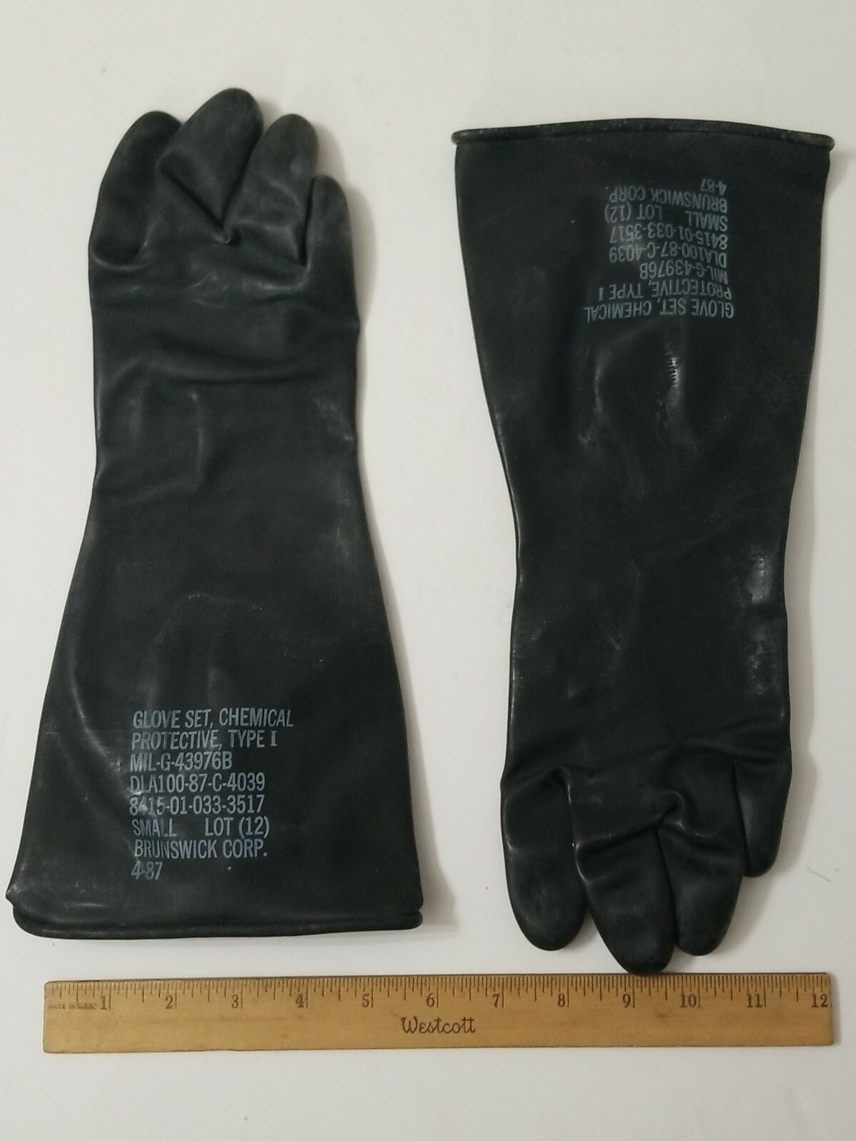2 Pack Of USGI Chemical Protective Rubber Gloves With Cotton Inserts Small