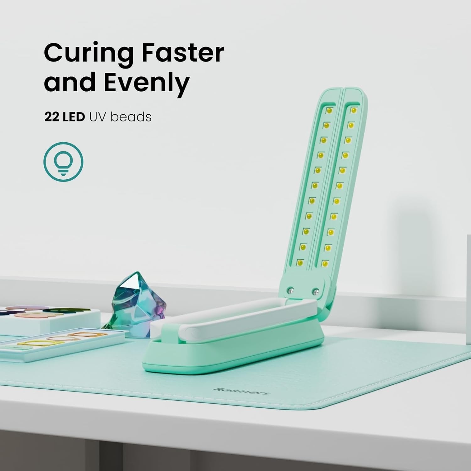 Resiners UV Light for Resin Curing, Light, Wireless & Mint Green