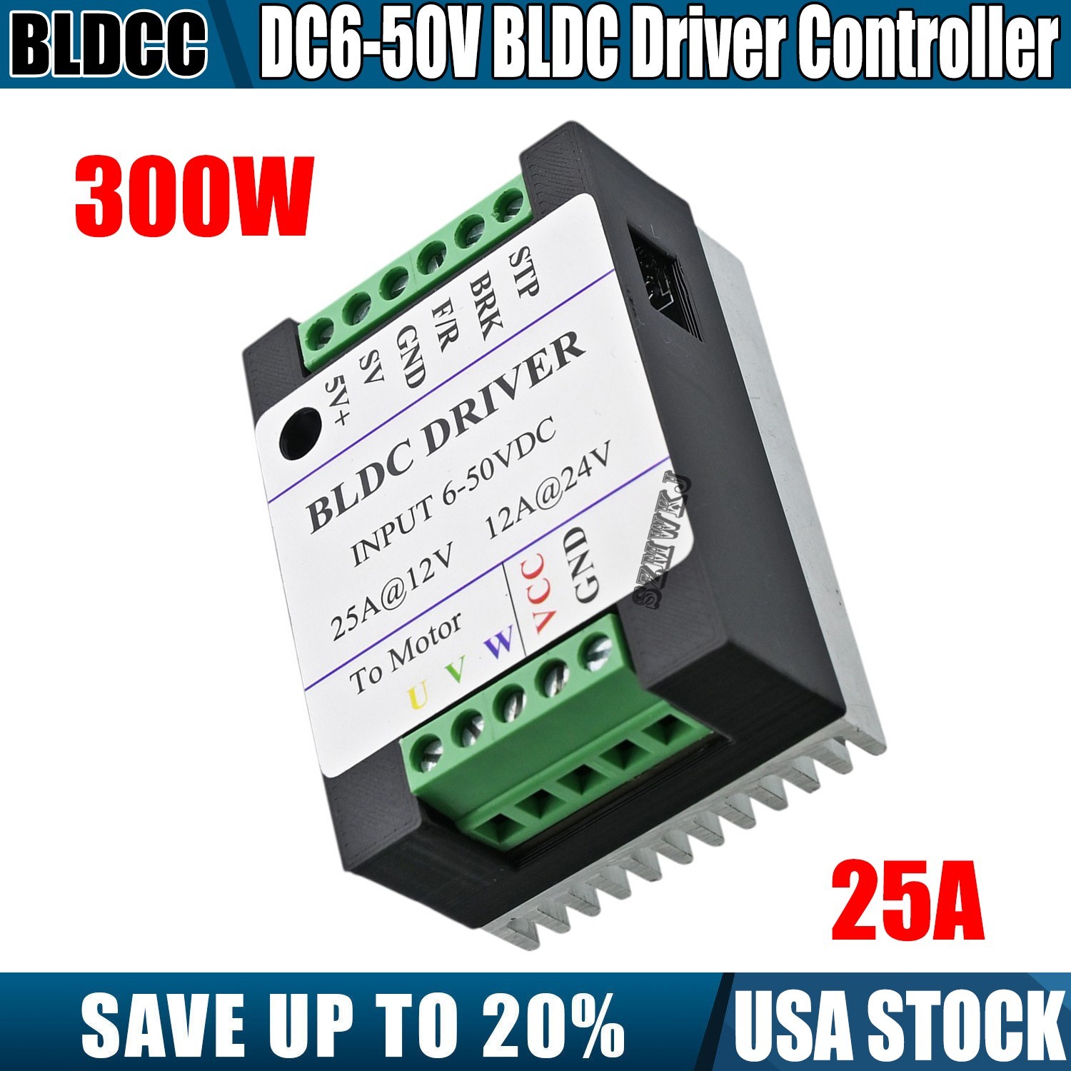 BLDC Motor Controller DC12V 300W PWM 0-5V Speed Control Reverse Brake Sensorles