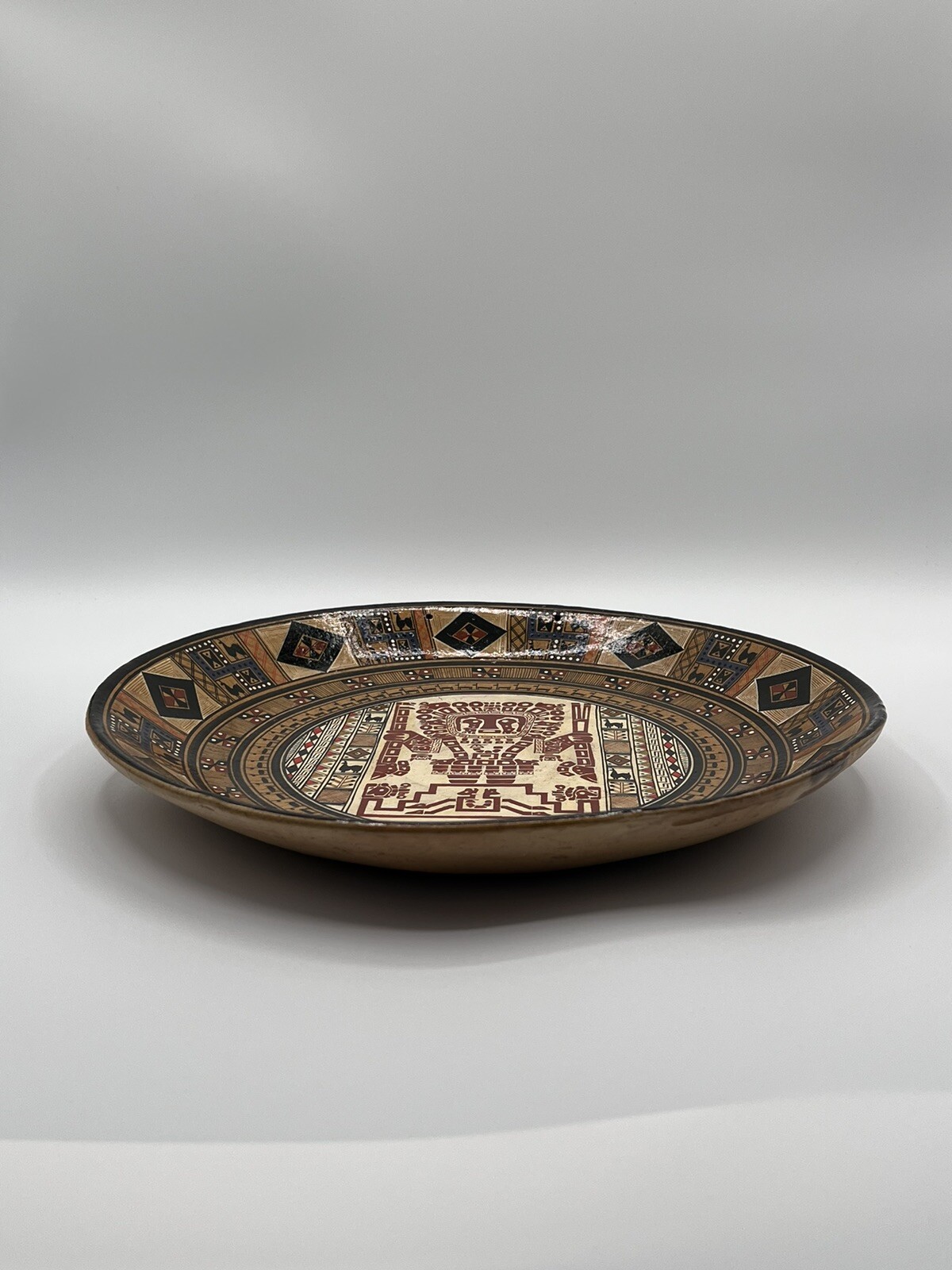 Vintage Hand Made Peruvian Terra Cotta Plate By Artist Juan Apaza