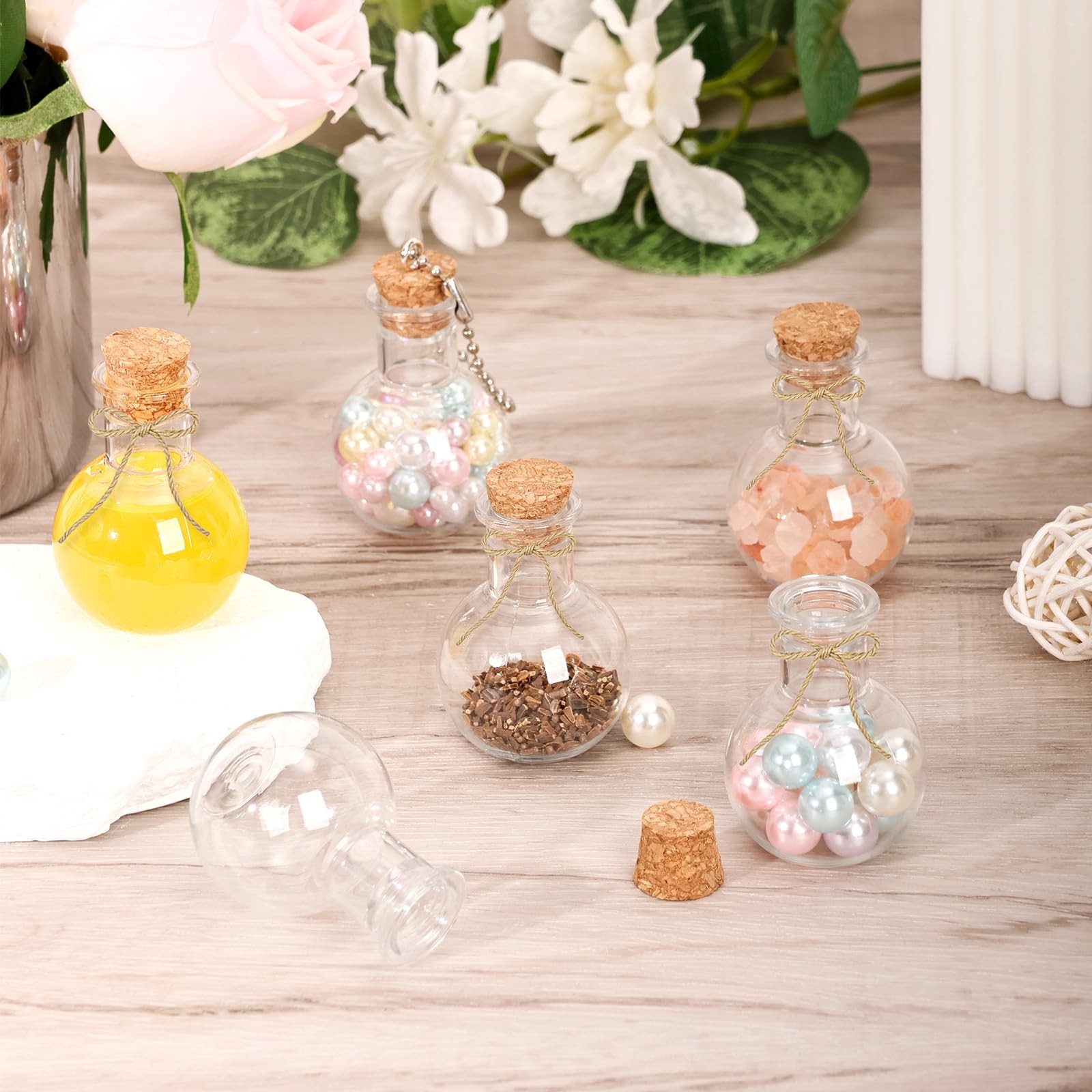 10 Packs Mini Plastic Bottles with Corks Clear Small Plastic Bottles for Birt...