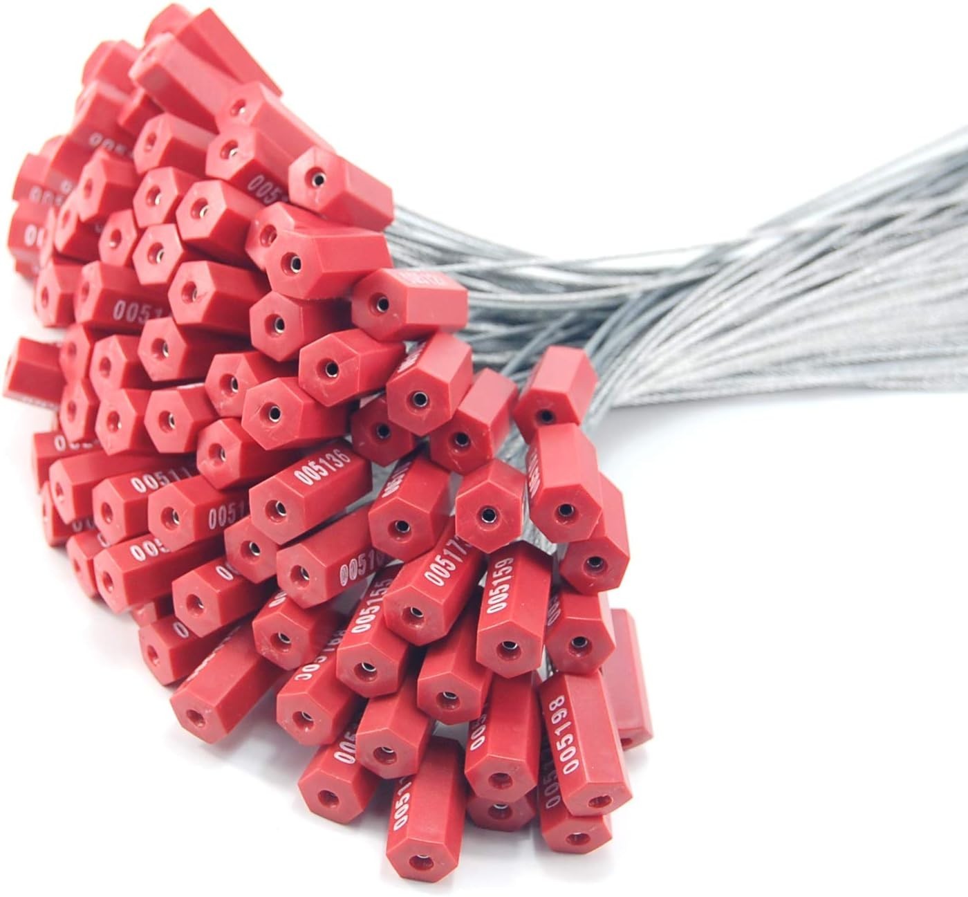 100 Pcs Red Steel Security Cable Seals Numbered Tamper Proof Tags Pull-Tite