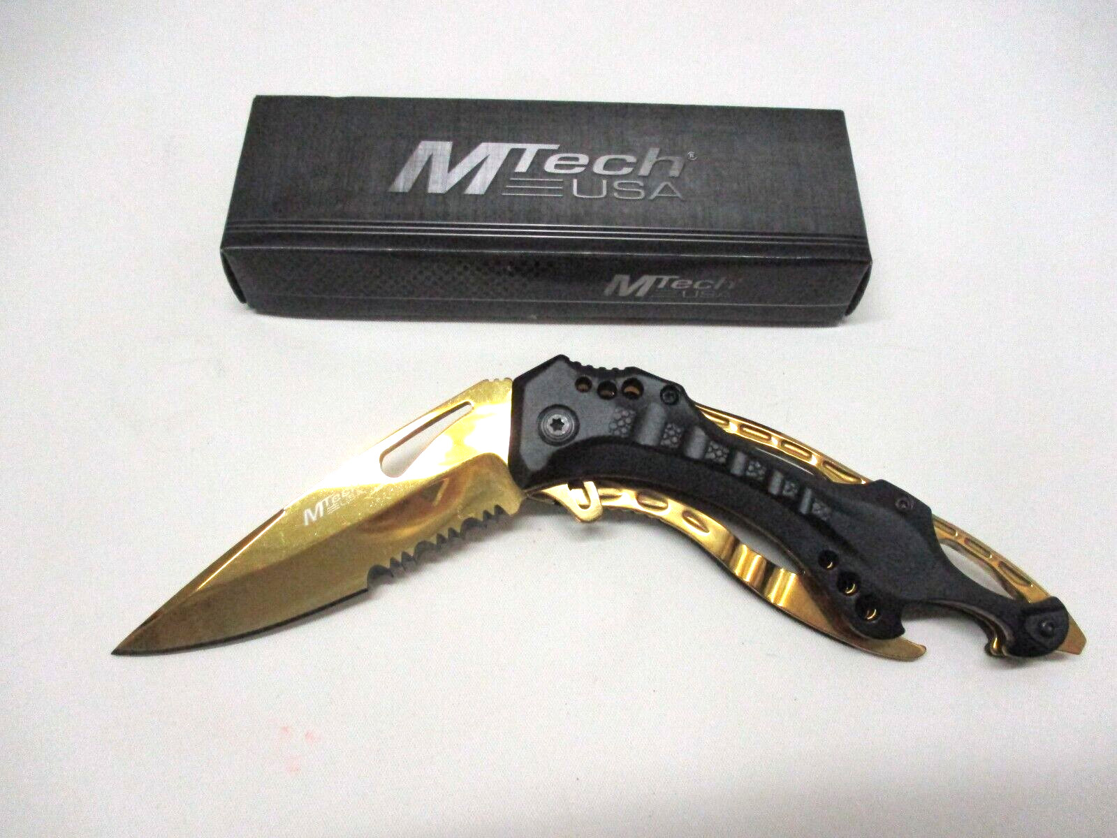 MTech USA Linerlock Tactical Manual Folding Knife - Bk/Gd - MT-705BG - New/Other