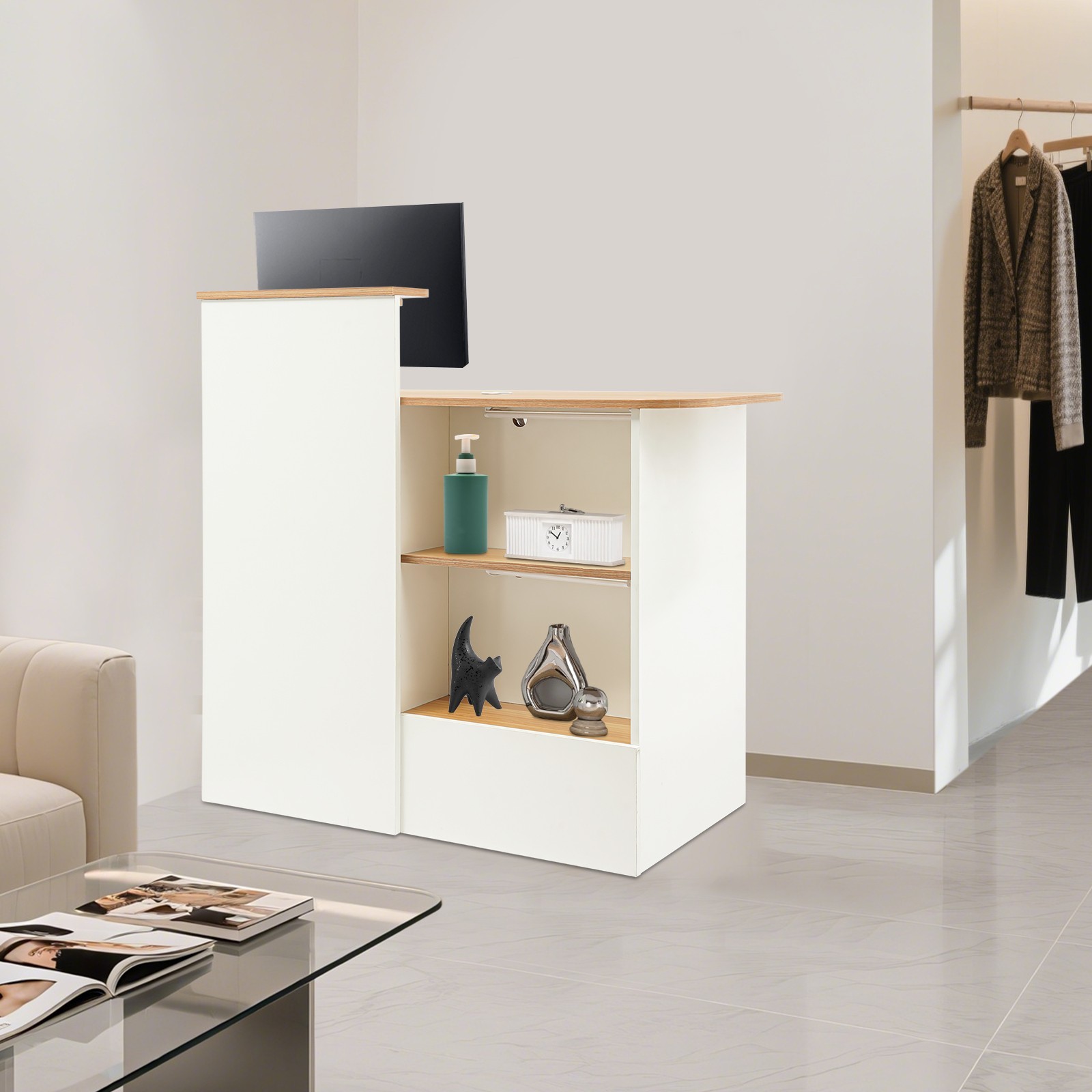White Modern Reception Desk Receptionist Front Desk Commercial Reception Table