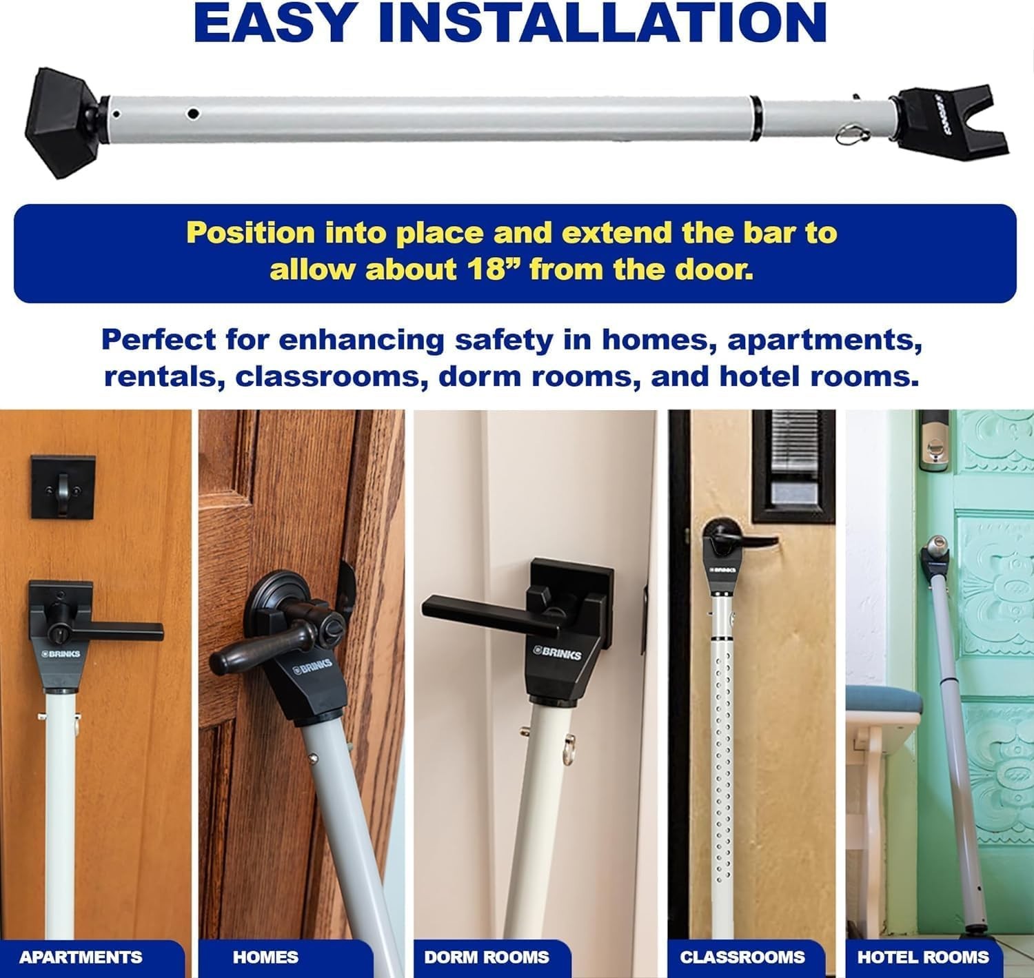 Dorm Room Door Jammer - Easy Installation - Silver - 2 Pack