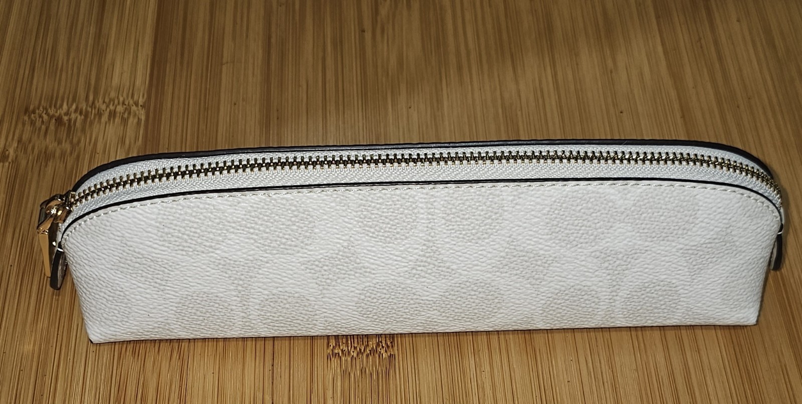 Coach Pencil Case Signature Coated Canvas & Leather  CZ206 Gold/White Chalk