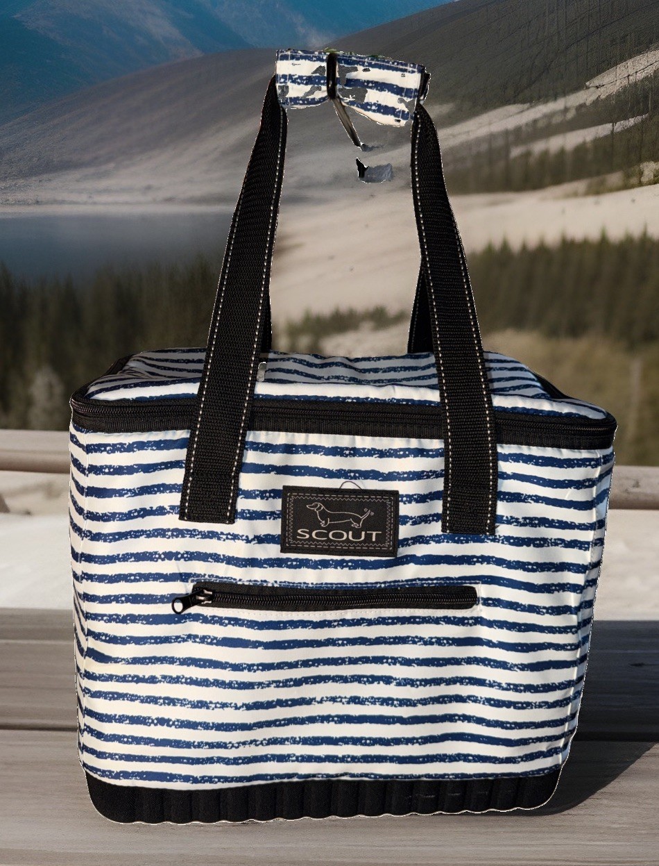 SCOUT The Stiff One Hard Bottom Insulated Cooler Tote Striped Blue/White