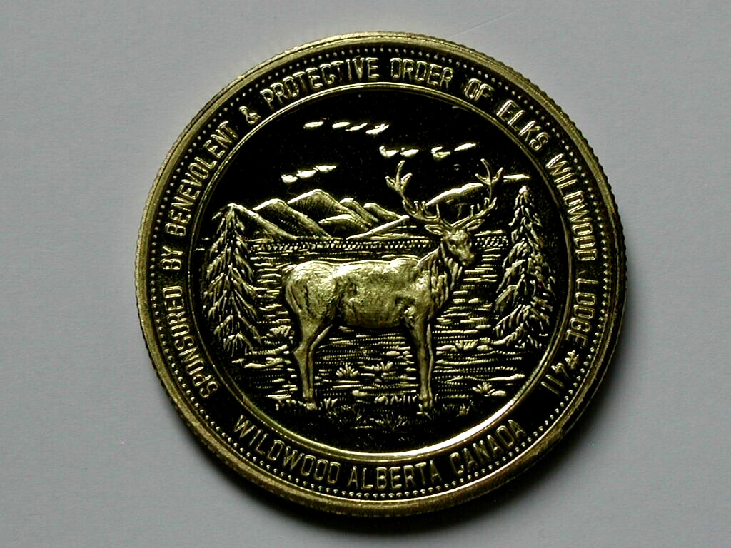 Wildwood AB CANADA 1992 (Br) Trade $2 DOLLAR Token MS UNC with Elk & Mink Animal
