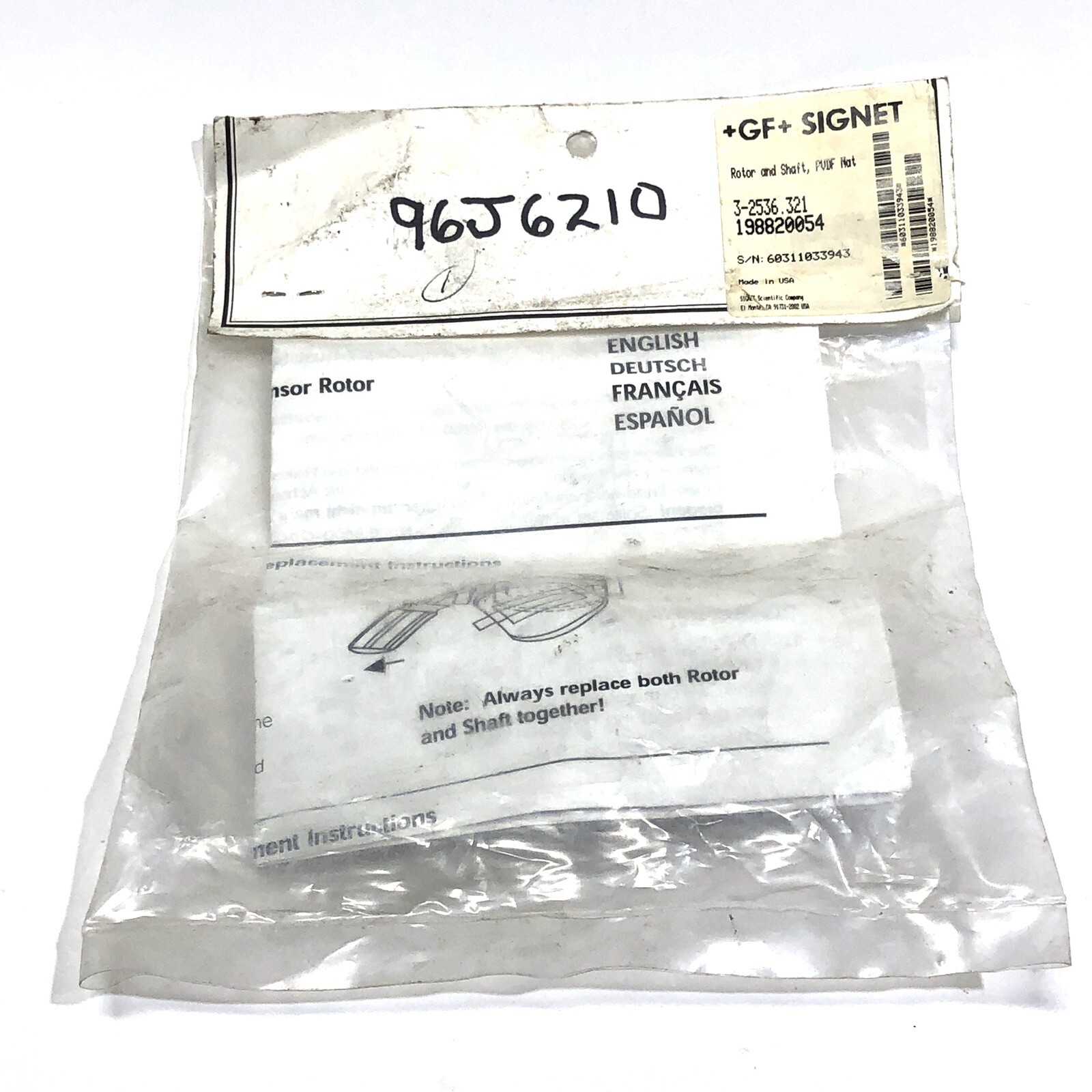 * NEW GF + SIGNET SCIENTIFIC ROTOR SHAFT PIVOT PLASTIC FLO 60311033943 198820054