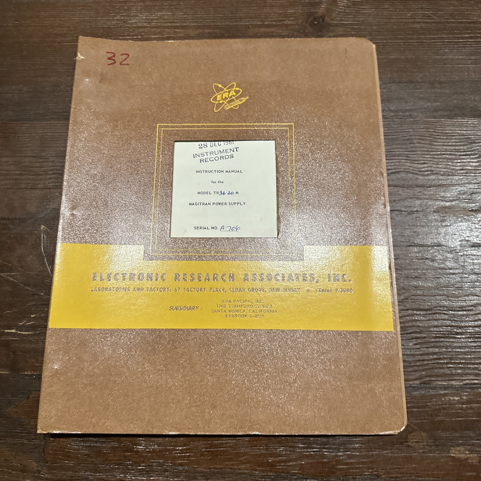 Electronic Research TR36-20M Magitran Power Supply Instruction Manual A-706