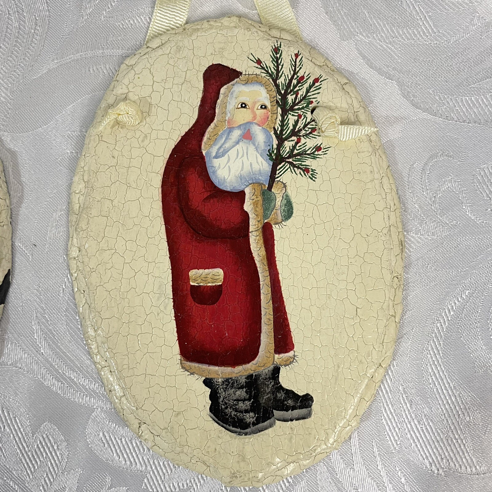 Set up 2 Hanging Handpainted Santas On Slate