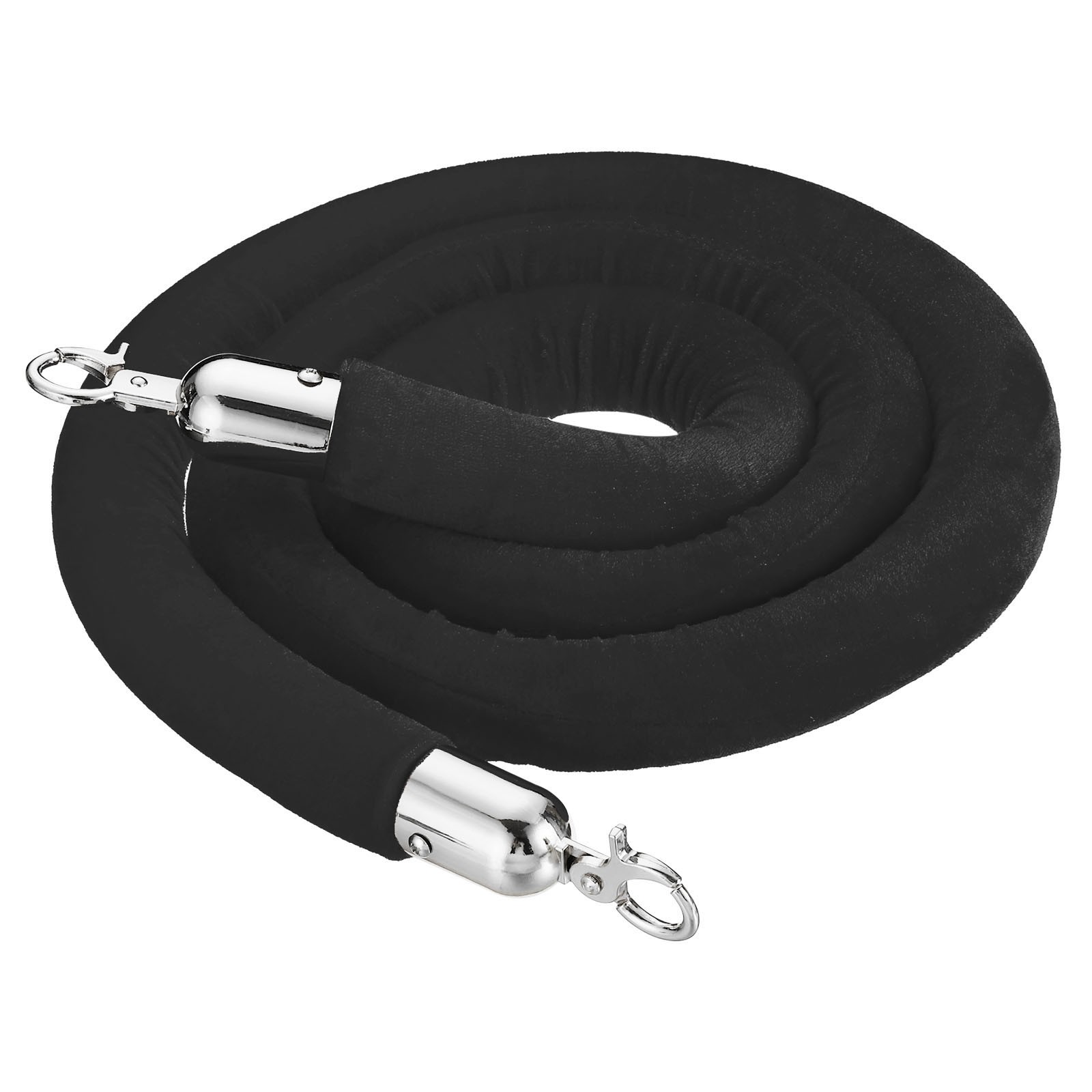 6 Feet Black Velvet Stanchion Rope Crowd Control Barrier Rope Silver New