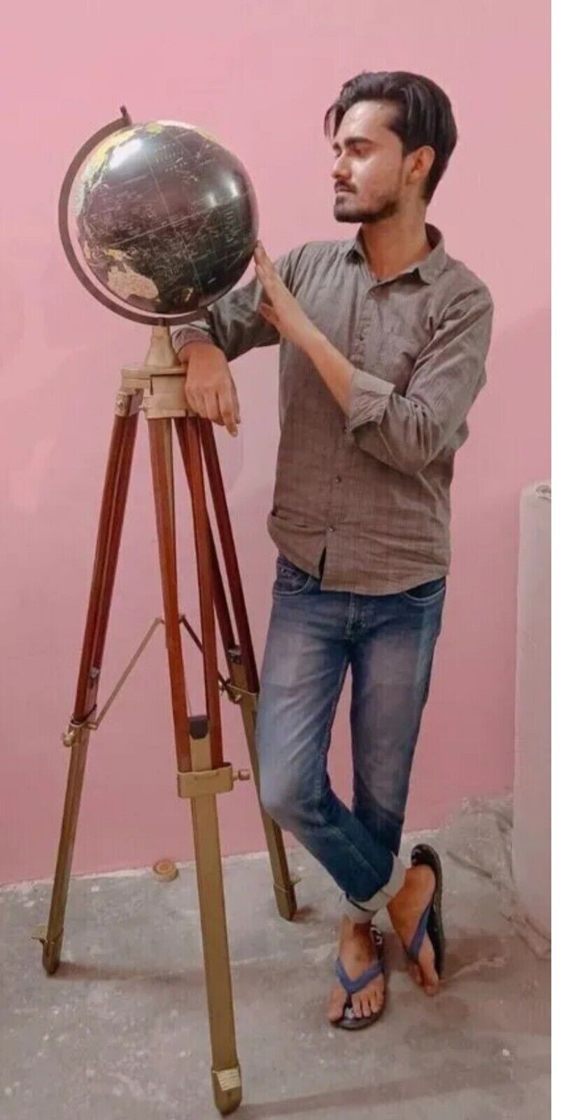 World Map Globe Antique Tripod Stand World Authentic Adjustable Modern Map Globe