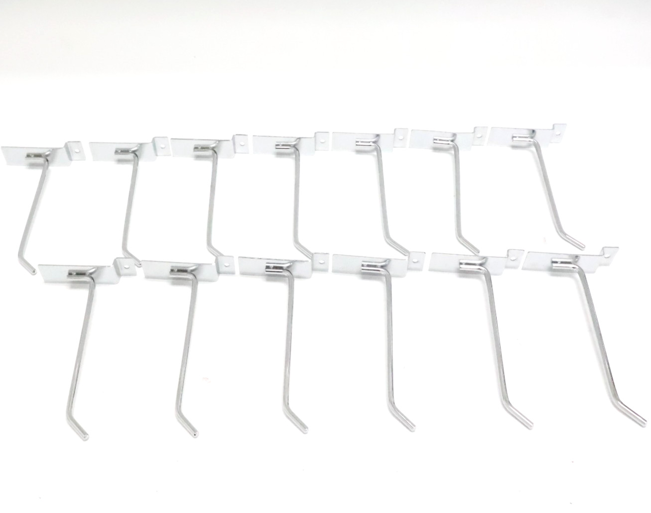 Lot of 13 12" White Long Slatwall Display Peg Hooks Polished Chrome