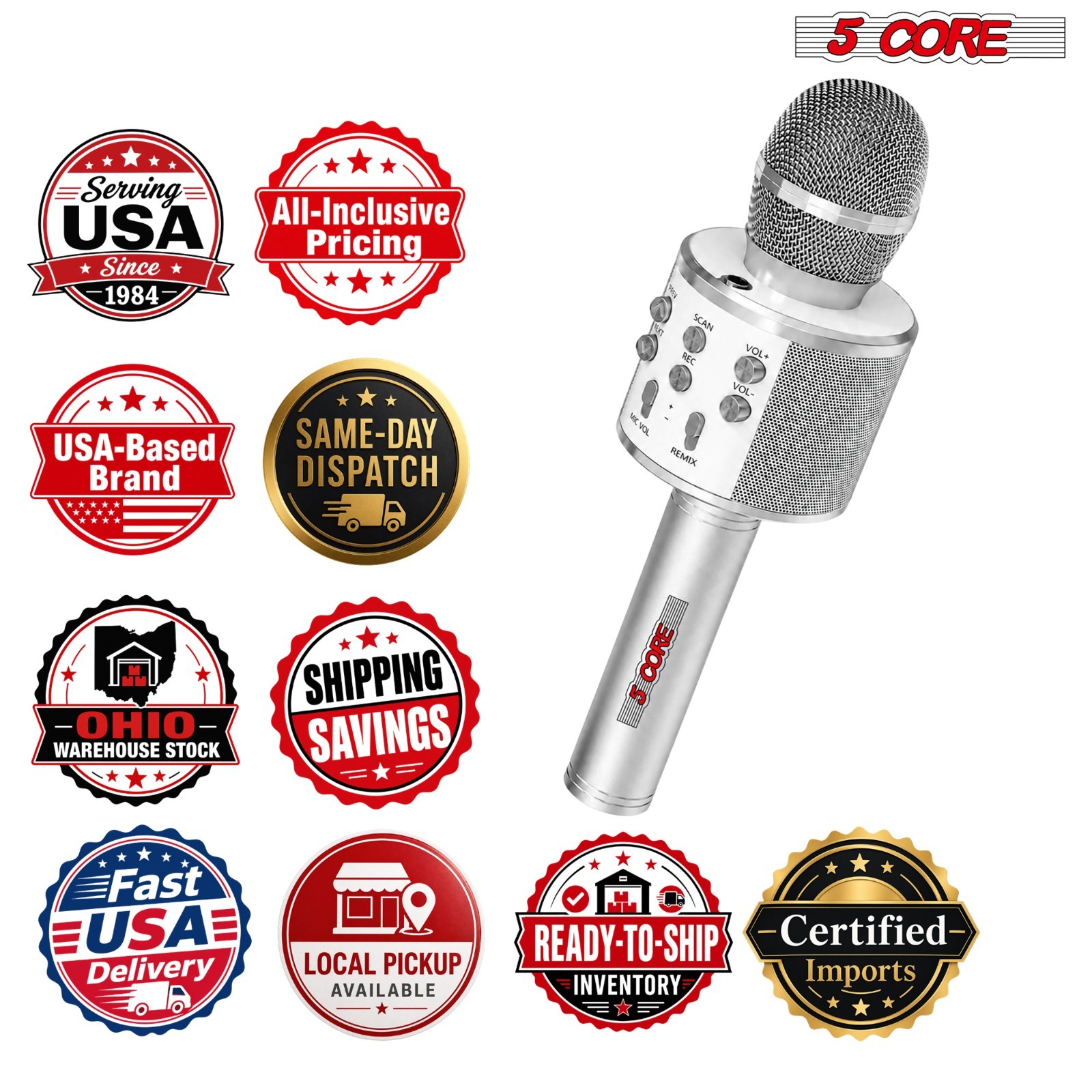 5 Core Microphone Wireless Karaoke Mic with Speaker Portable Bluetooth Microfono