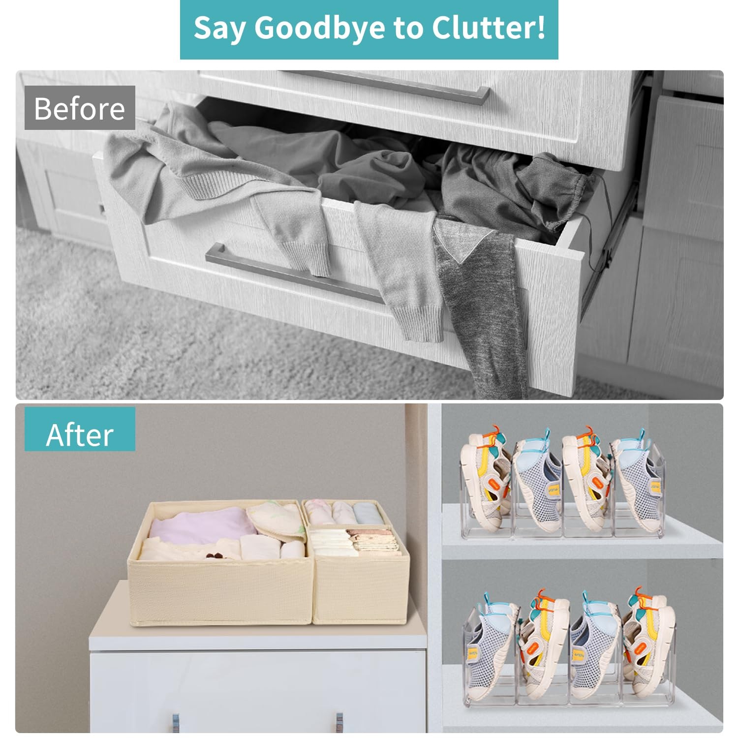 YILEGSYO 5 Pack Drawer Organizer Clothes, Foldable Baby Transparent