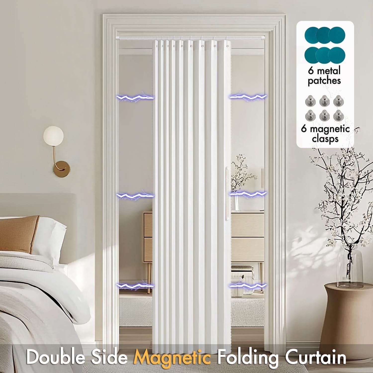 Accordion Style Magnetic Folding Door Curtains 39"W X 78"L (Pack of 1) White