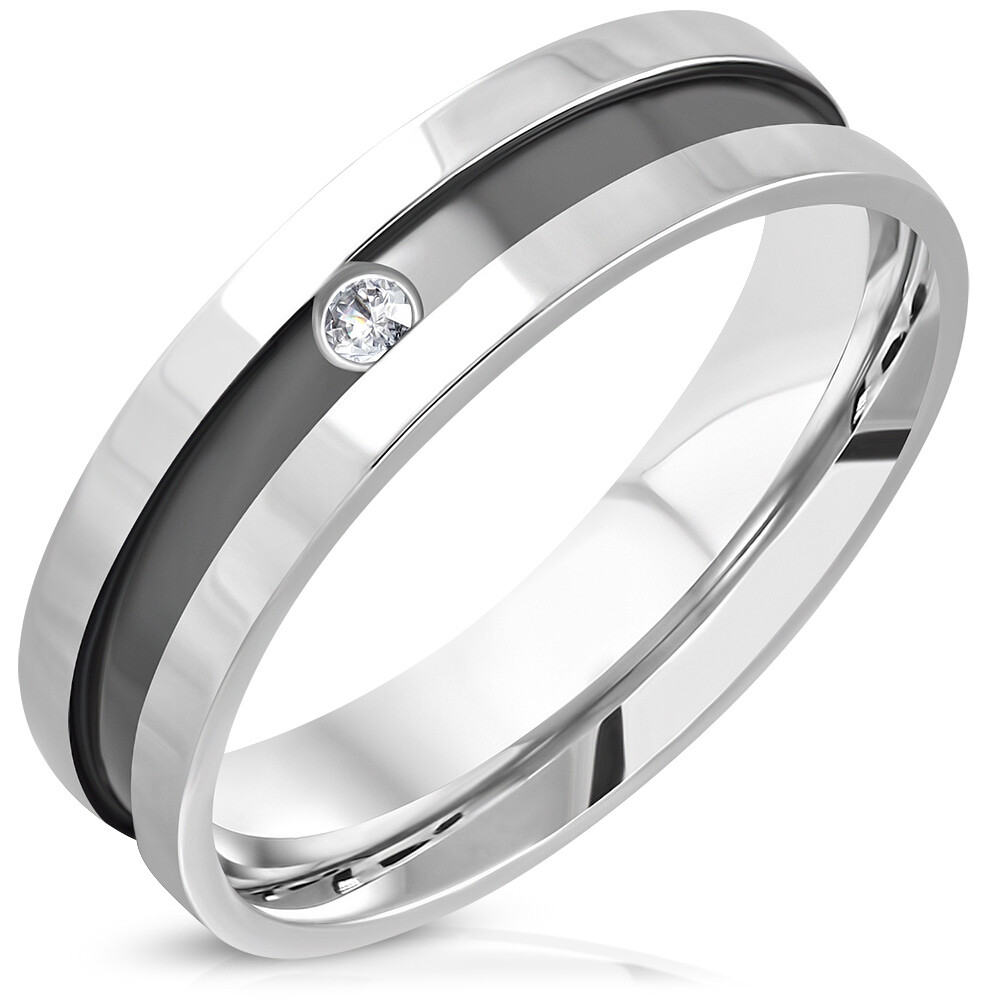 Engagement Ring Women Men Steel Bicolor Black Silver Set RRR483