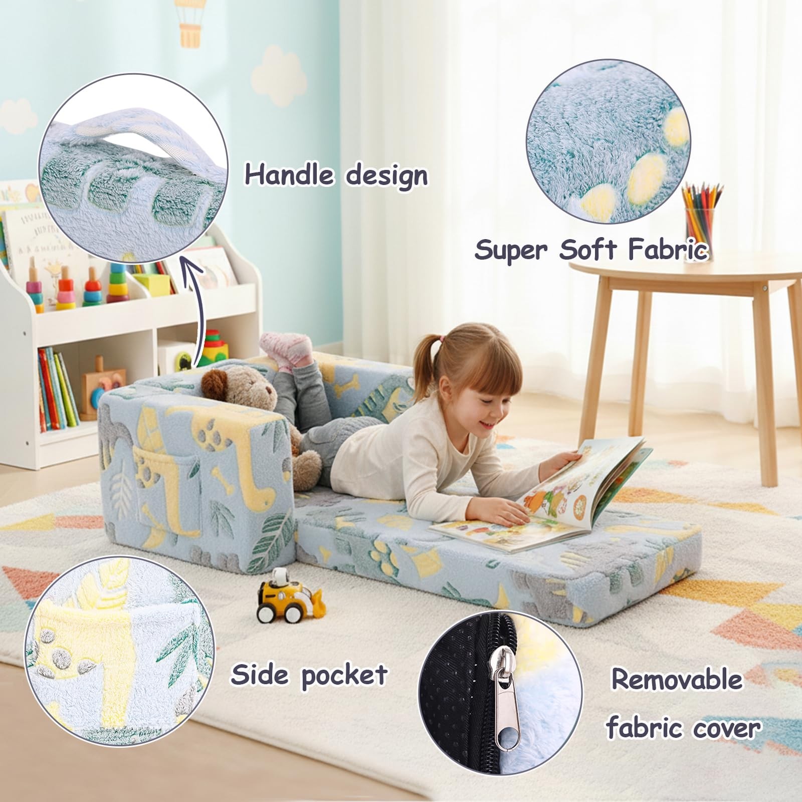 Sofa, 2-in-1 Kid Sofa, Convertible Children Couch to Lounger, Flip Out Chair,...