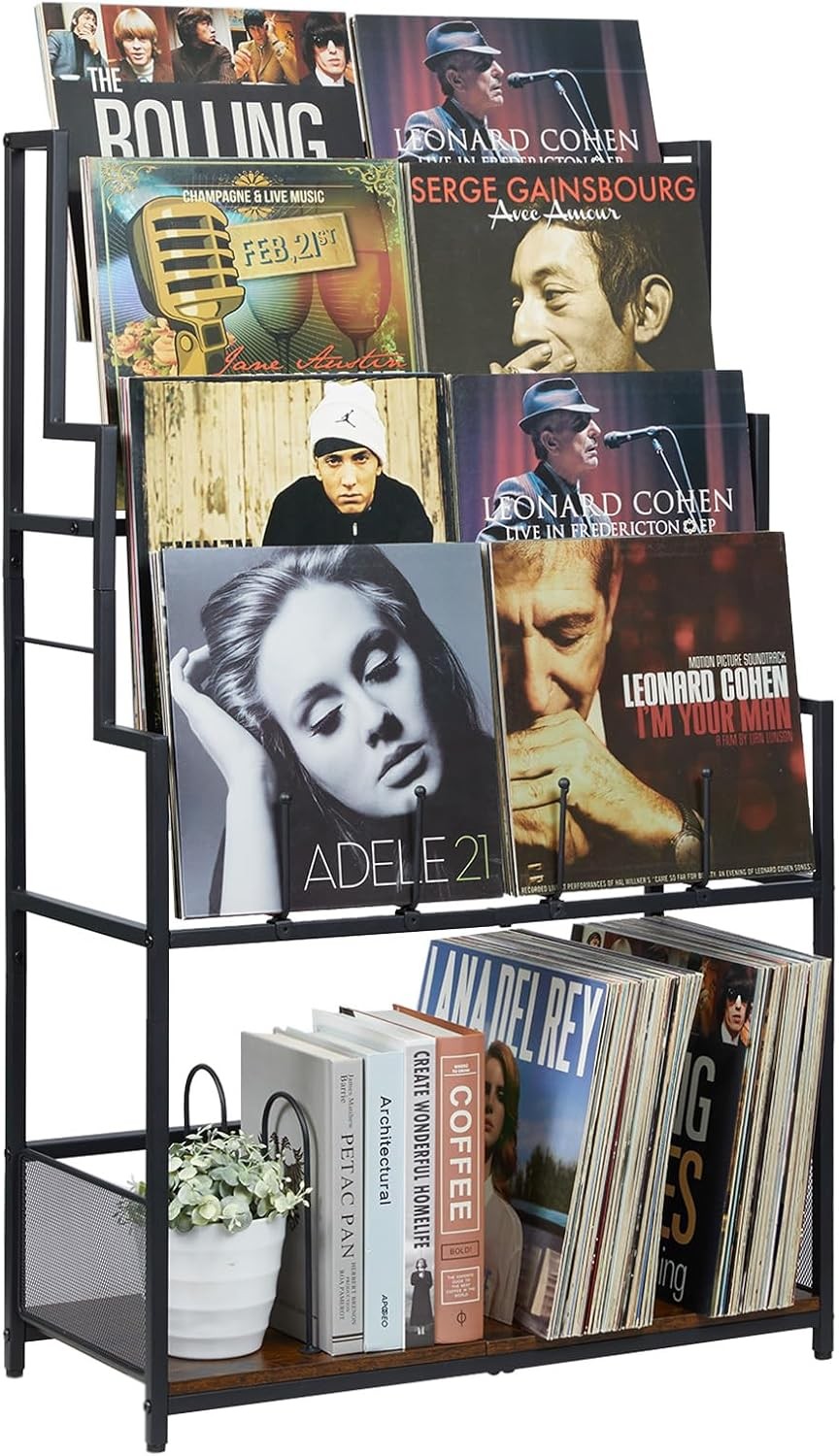 5-Tier Vinyl Record Storage Stand Holder with Record Display Shelf,Large Capacit
