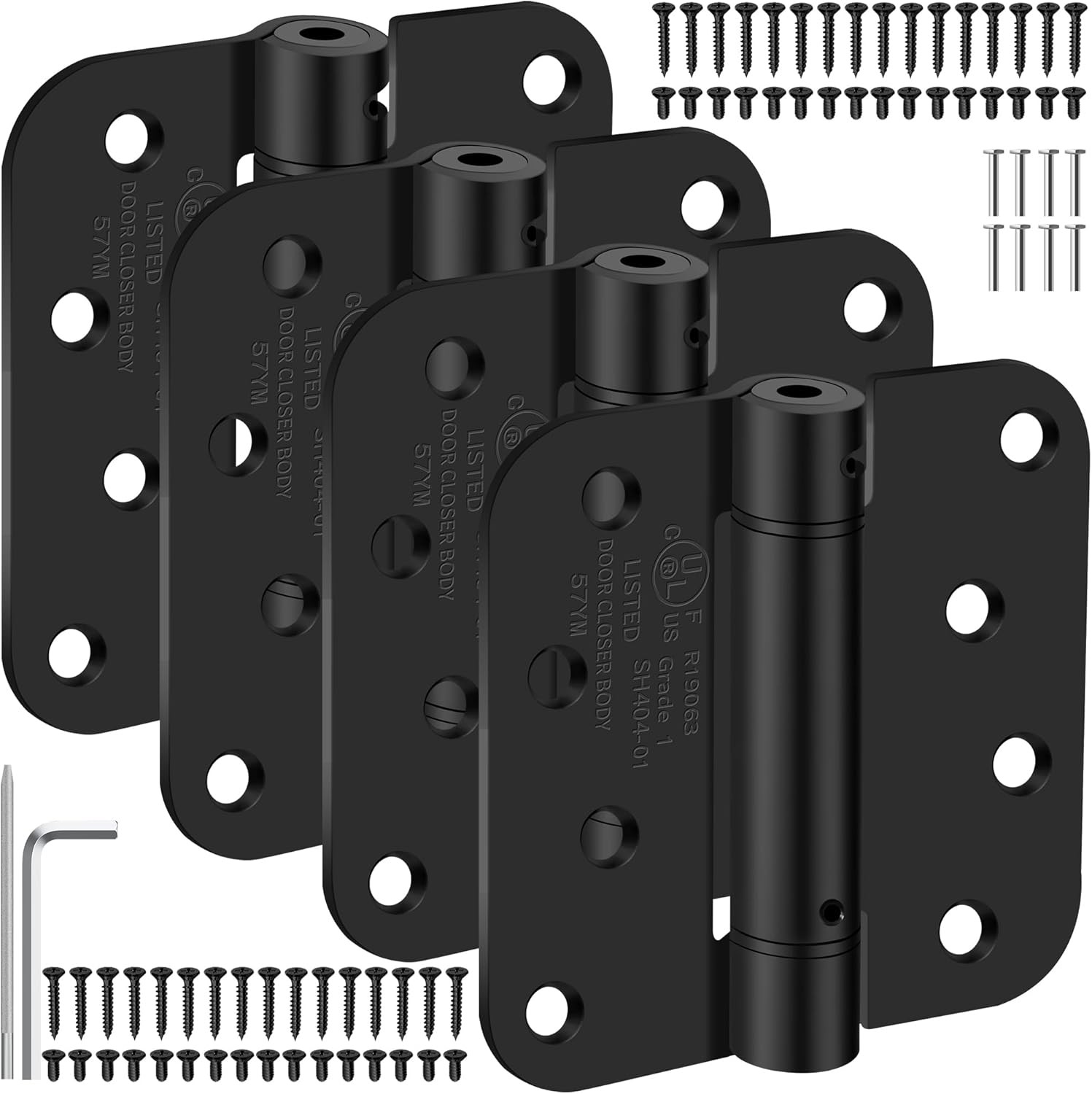 4 Pack 4 Inch Self-Closing Door Hinges with 5/8" Radius Corners (Spring Loaded)