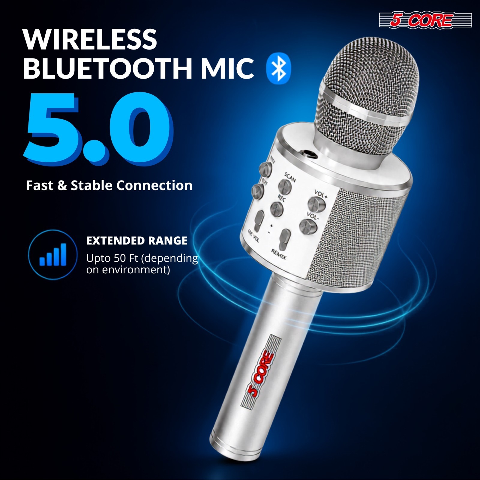 5 Core Microphone Wireless Karaoke Mic with Speaker Portable Bluetooth Microfono