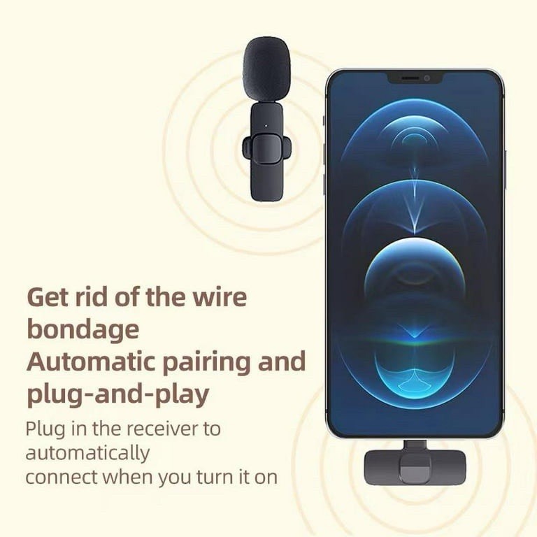 USB C Mini Mic (2) Rechargeable Wireless Microphones & 1 Receiver Type C Black