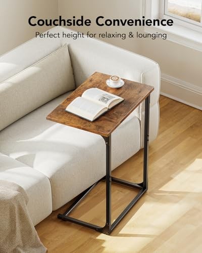 C-Shaped Side Table, C-Table for Sofa, End Table with Vintage Rustic Brown