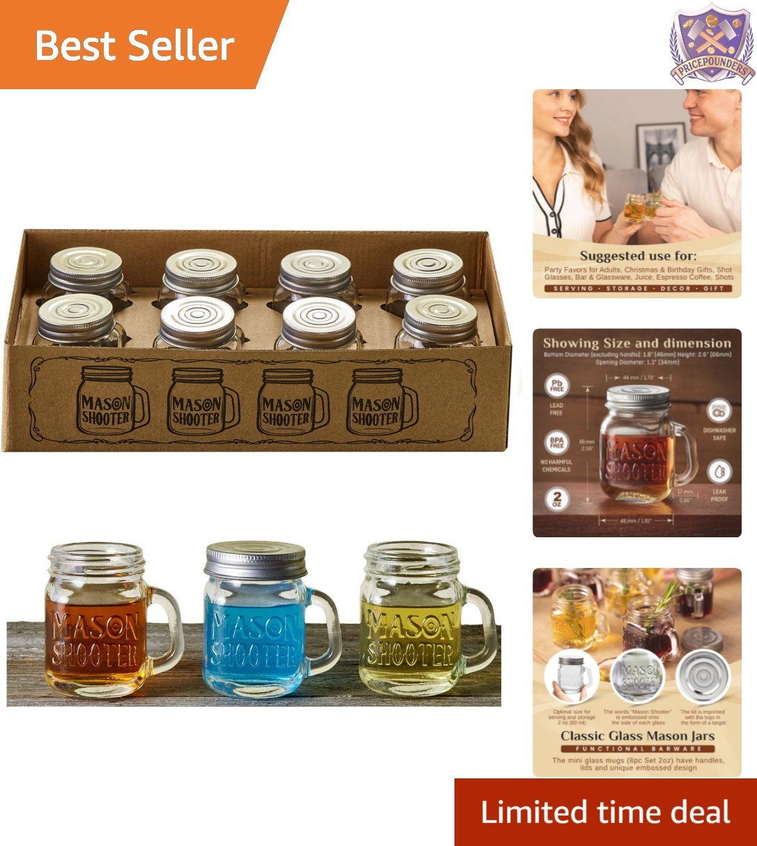 Small Mason Jar Shot Glasses 2oz Set with Lids for Parties Gifts Home Bars