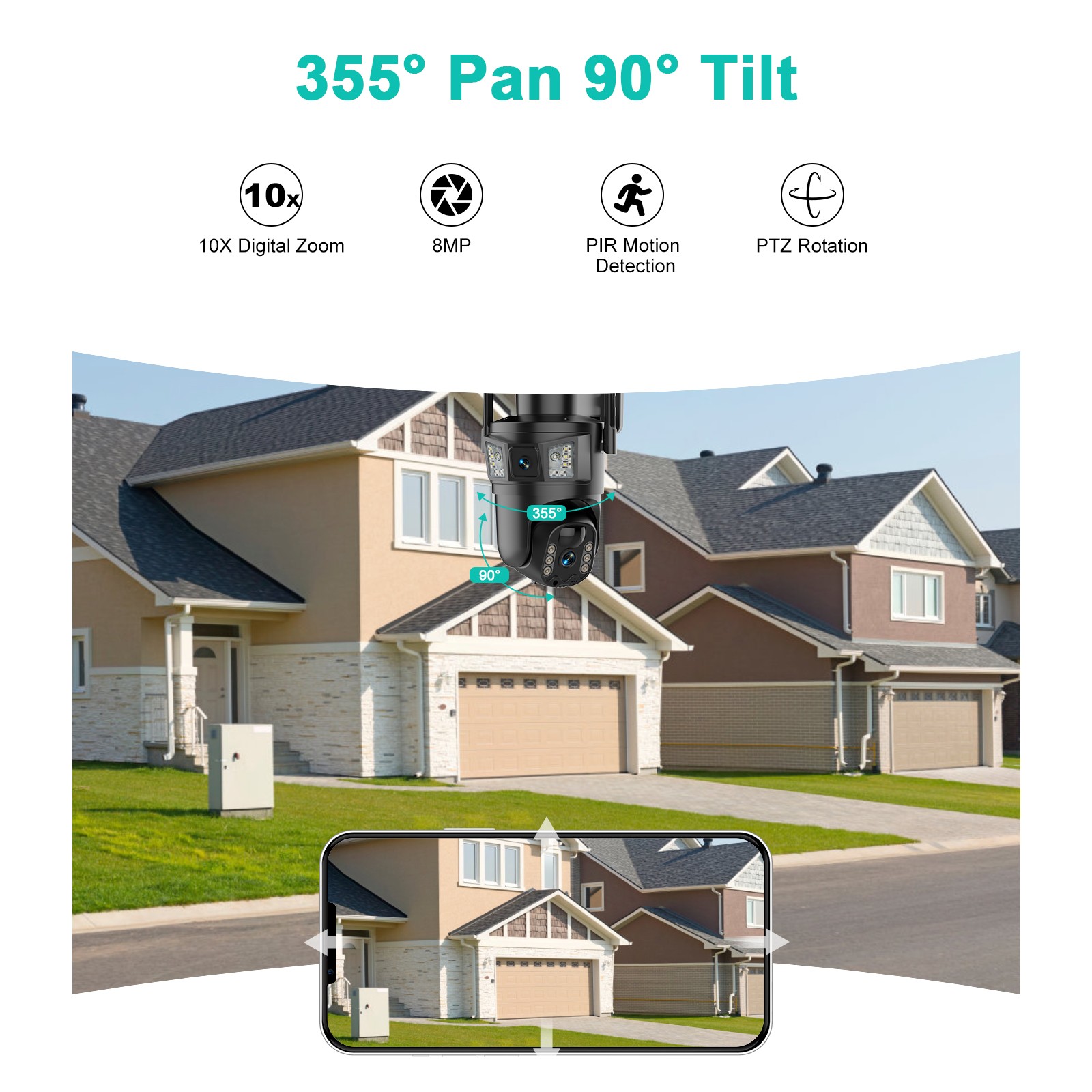 Solar Battery Powered Wireless WiFi Outdoor Pan/Tilt Home Security Camera System