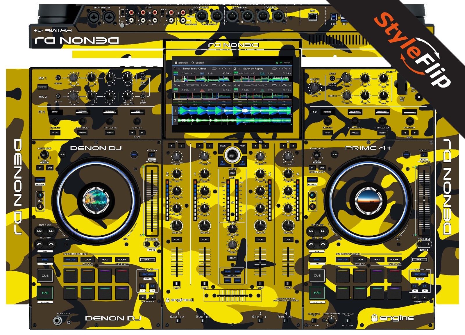 Denon Prime 4+ Skin | Camo Yellow | Protective Decal | StyleFlip Skins
