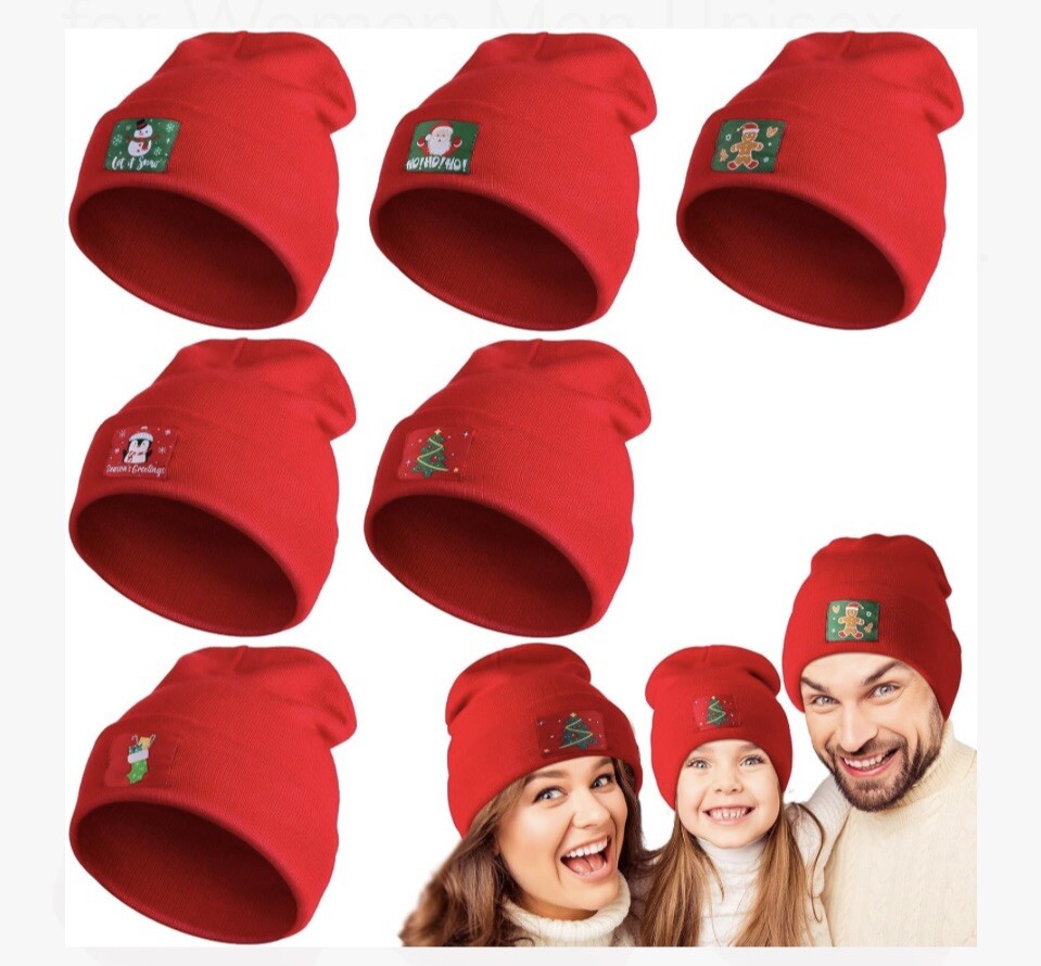Mepase 6 Pcs Xmas Warm Cuffed Beanie Hat Unisex .Red.NIP
