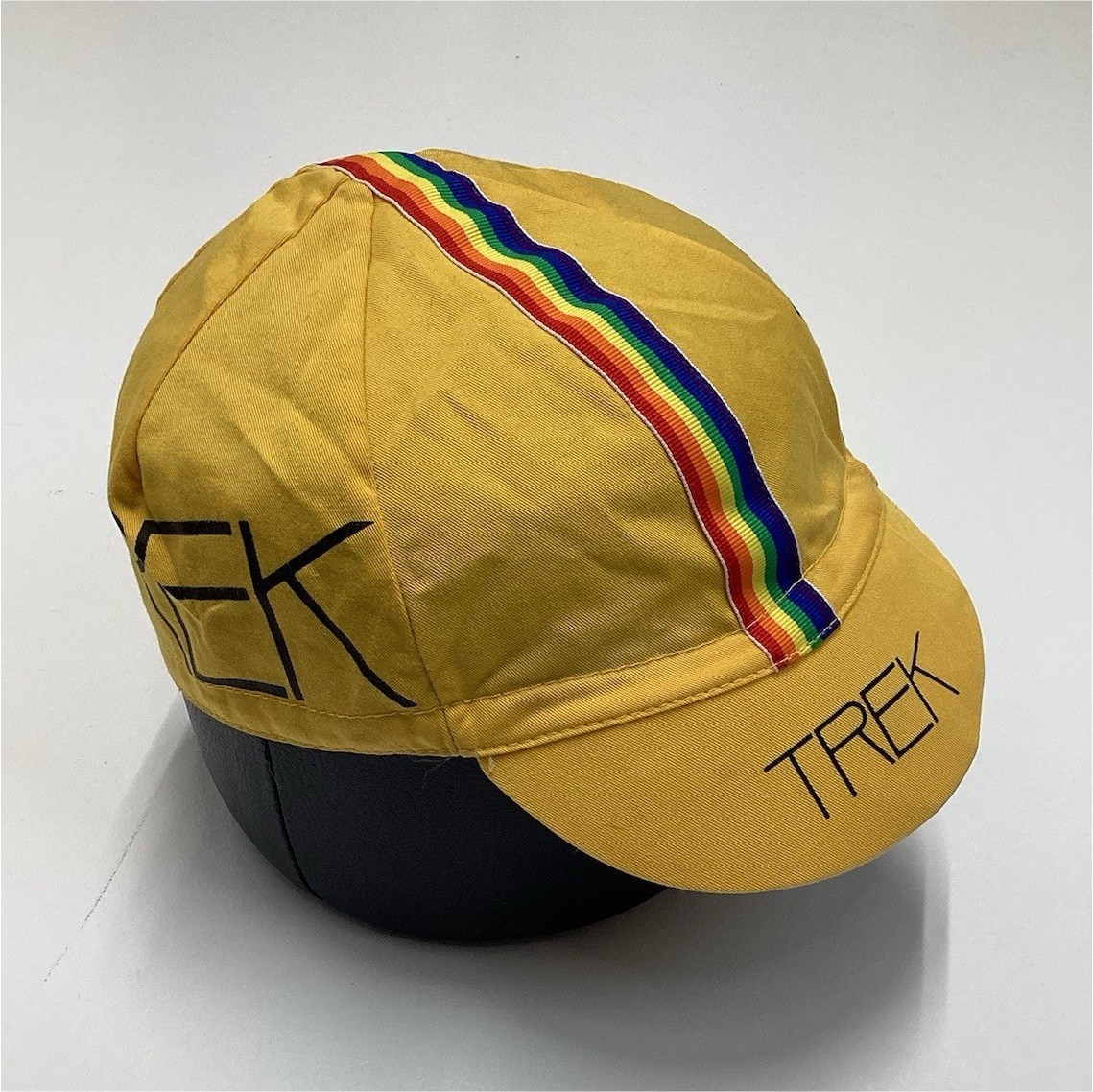 Trek Cycling Cap Yellow Rainbow Striped Logo Vintage Twill Cotton/Poly L