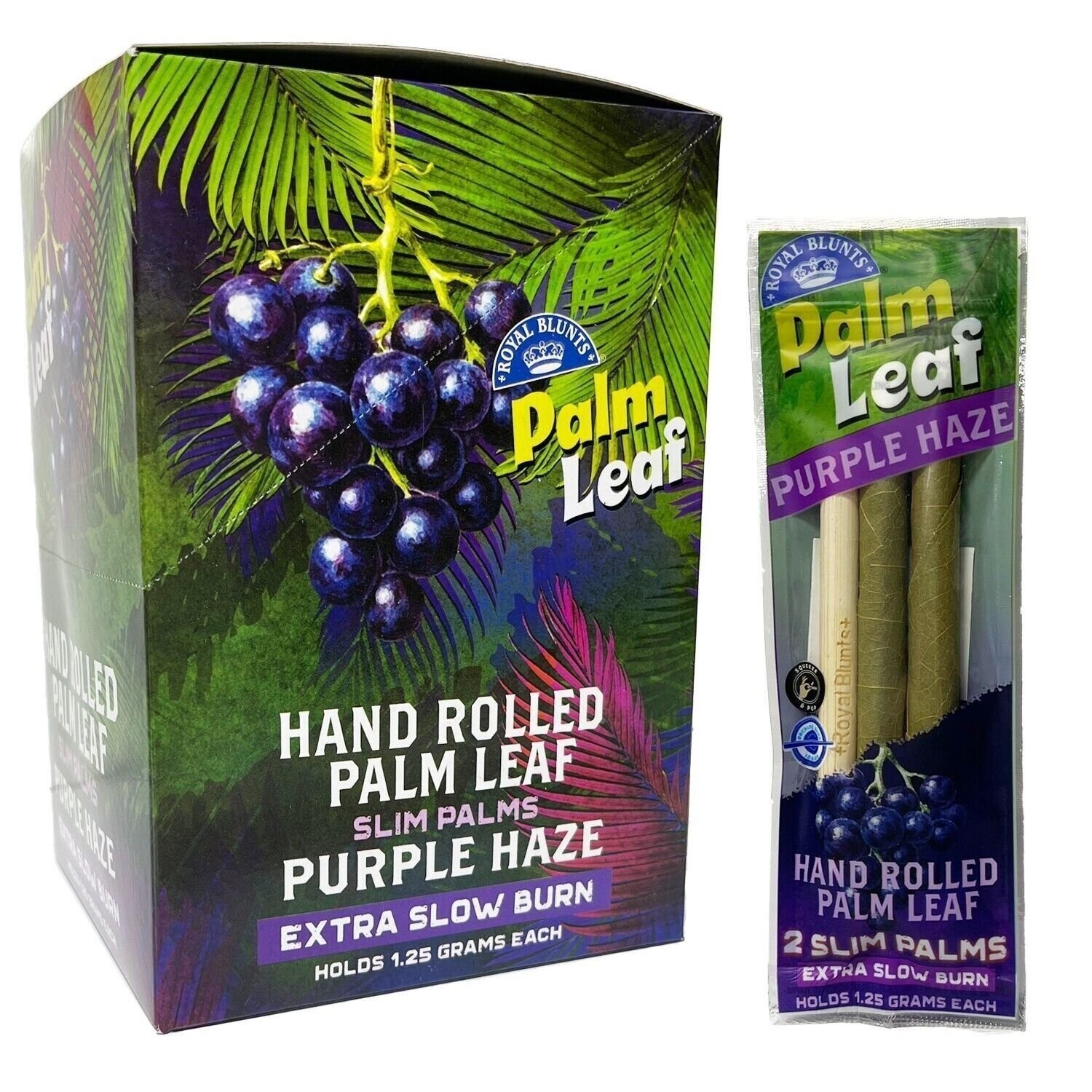 Royal B - Slim Palms -  Hand Rolled Palm Leafs - Purple Haze (Box of 24)
