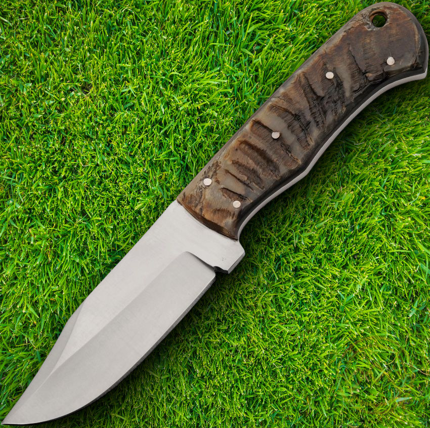 Fixed Knife 4.5" Satin Full Tang 12C27 Sandvik Steel Blade Ram's Horn Handle
