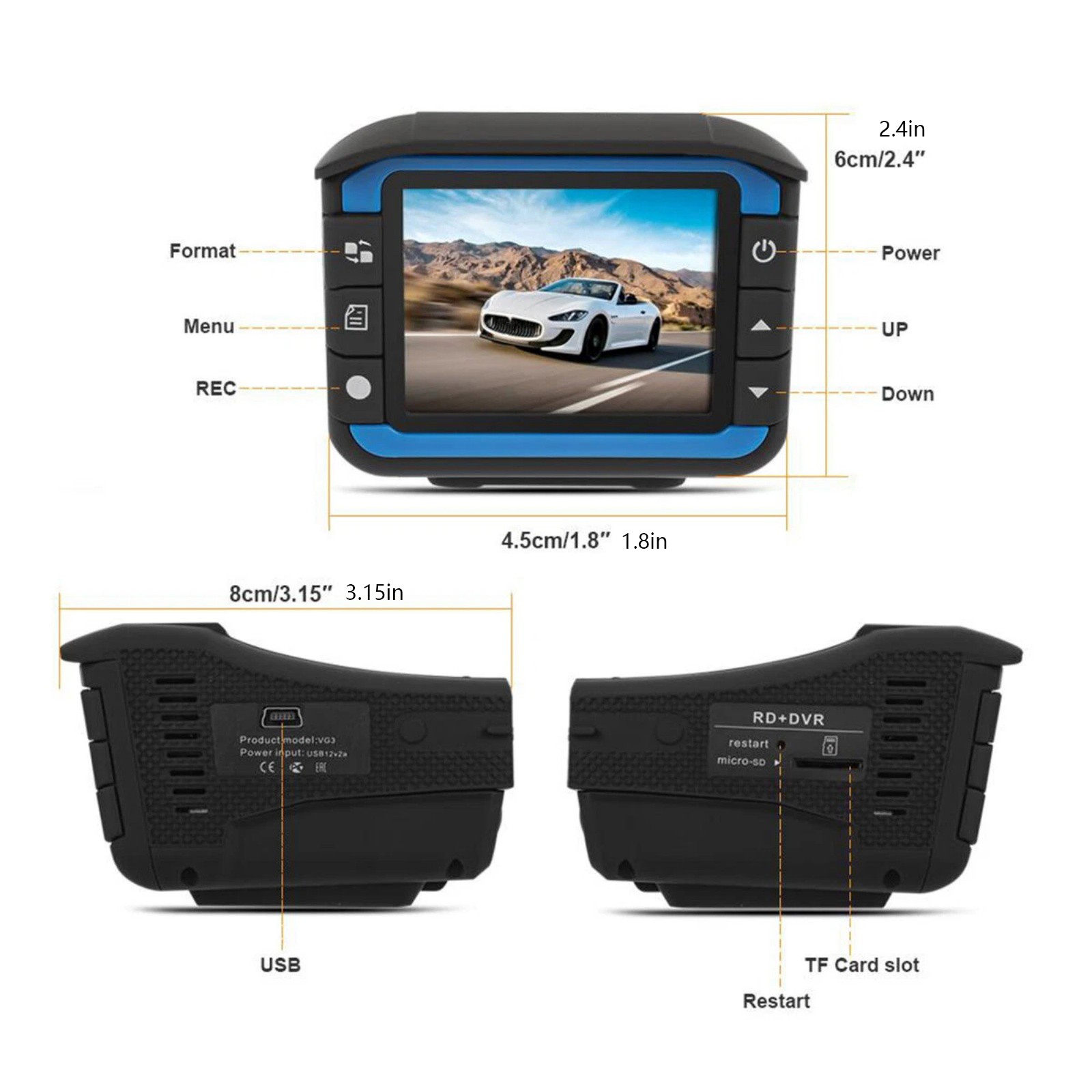 Car Radar Detector DVR Dash Camera G-sensor Night Vision 720P Video Recorder
