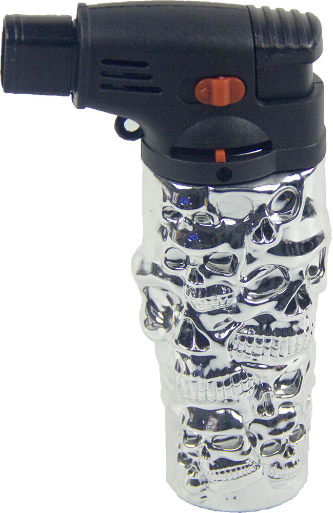Jumbo 4.3" Jet Torch Gun Lighter Refillable Lockable Adjustable Engraved Skull S