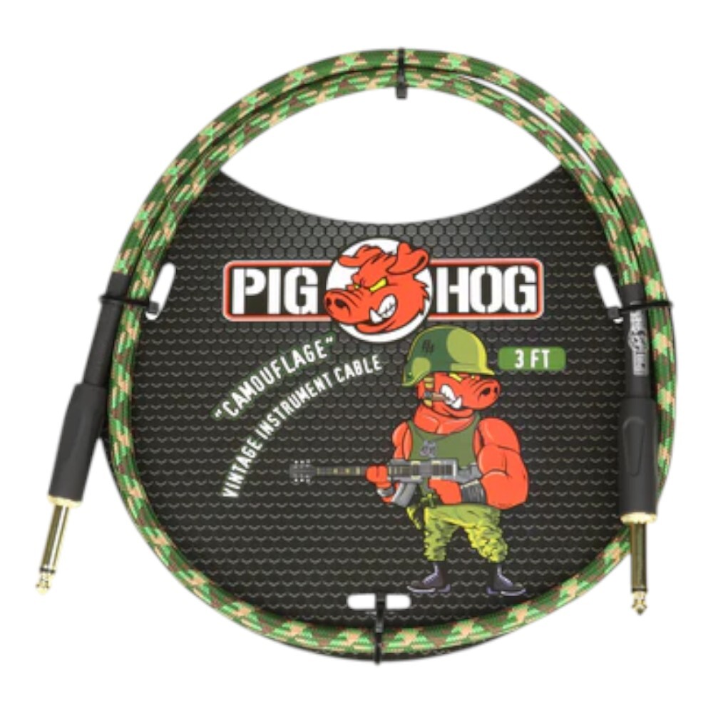 Pig Hog Vintage Woven Patch Cable PCH3CF 3-Foot 7mm 1/4 Straight, Camouflage