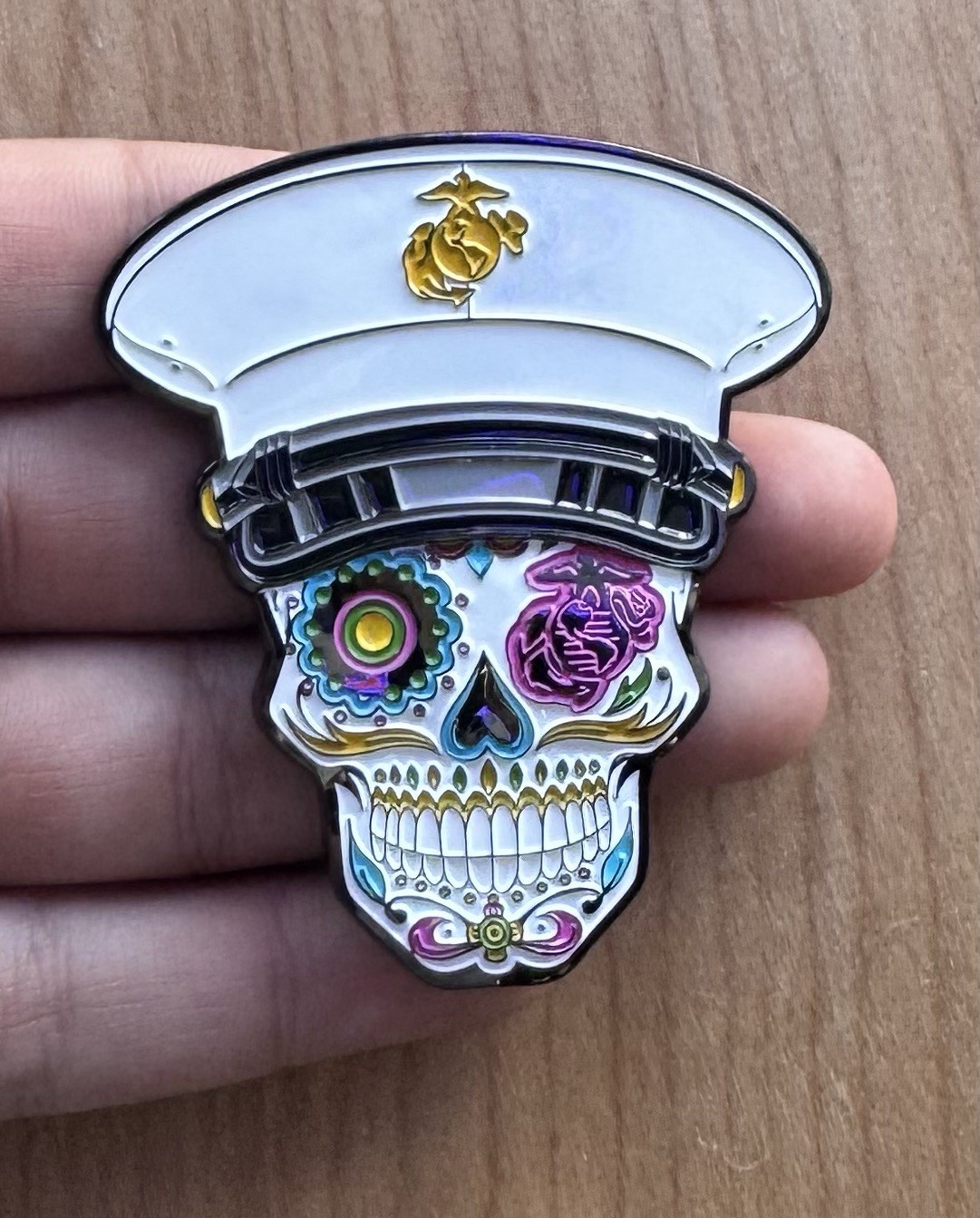 The Colorful Sugar Skull Marine Challenge Coin