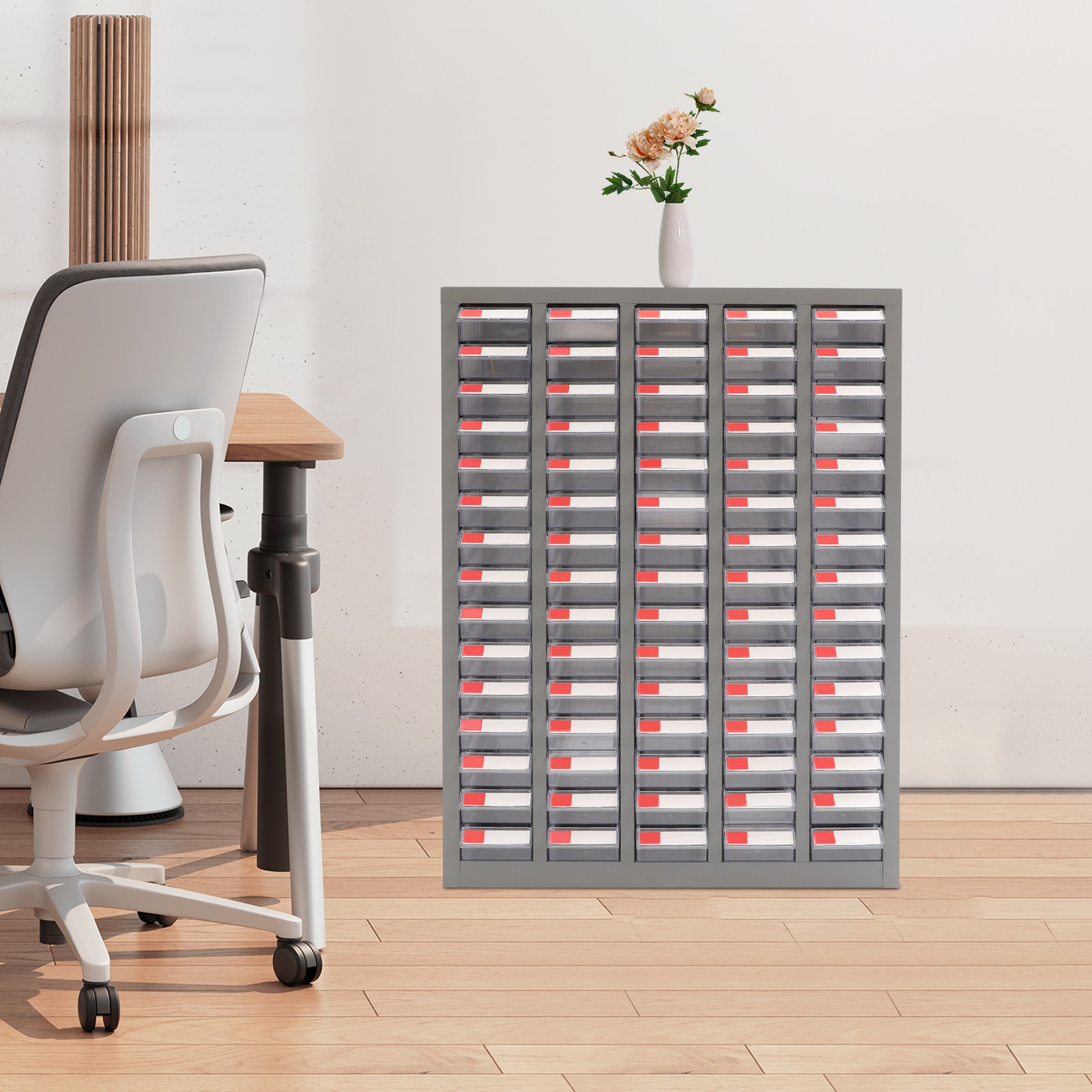 75-Drawer Parts Organizer Cabinet, Clear Steel Storage for Nuts/Bolts/Tools