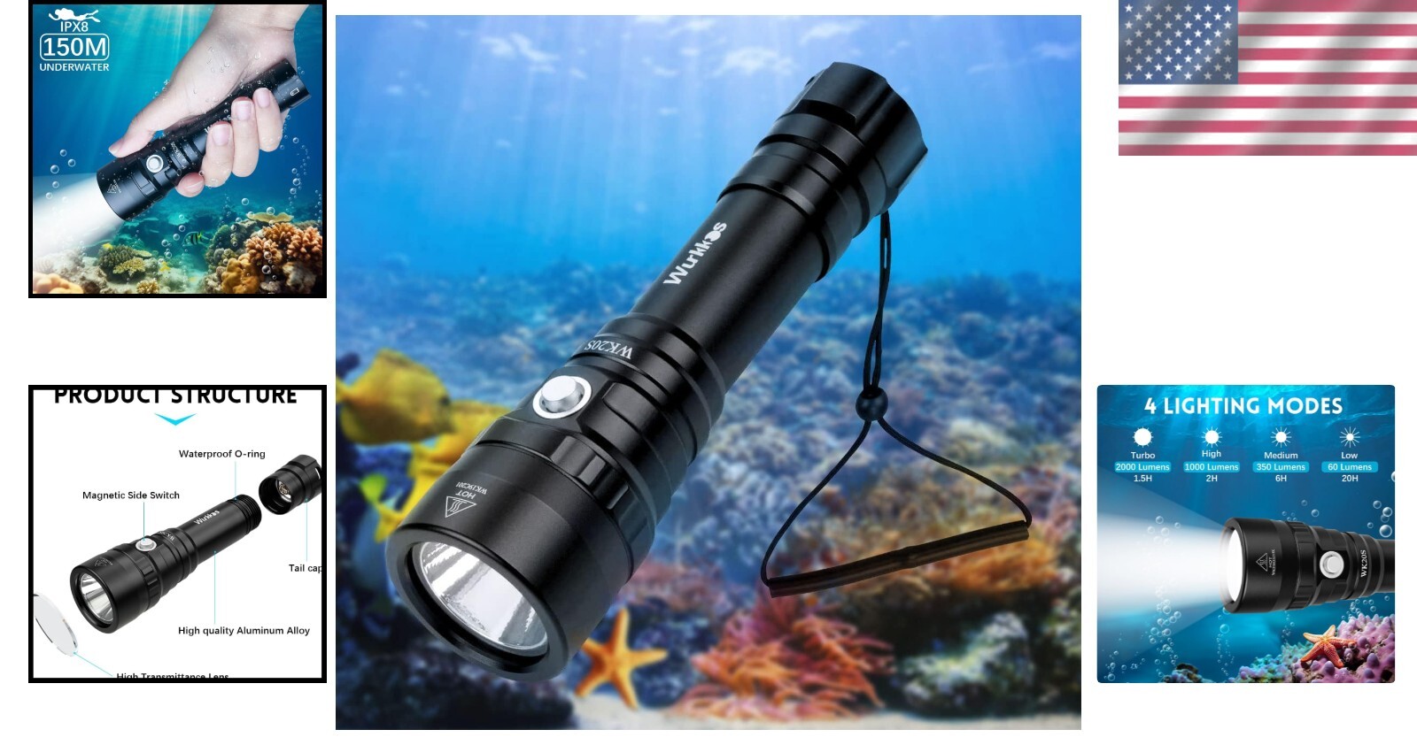 Professional Grade 2000 Lumen Dive Flashlight for Underwater Adventures