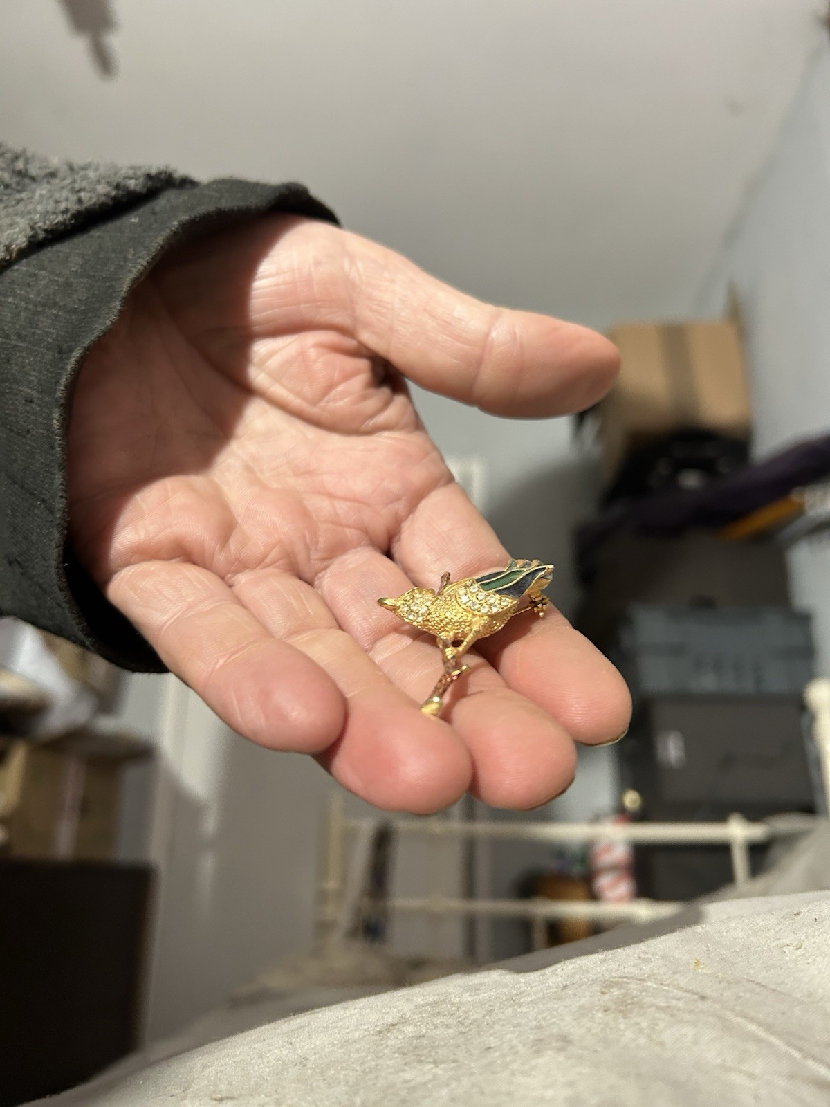 Gold Plated Enamel And Crystal Brooch