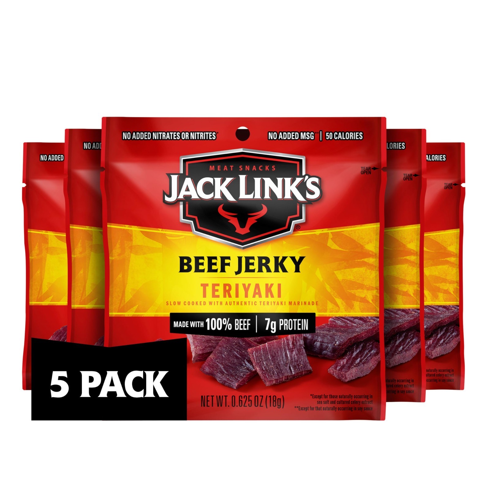 Jack Link's Teriyaki Beef Jerky Multipack - (5 Pack) 0.625 oz Bags - Ready to Ea