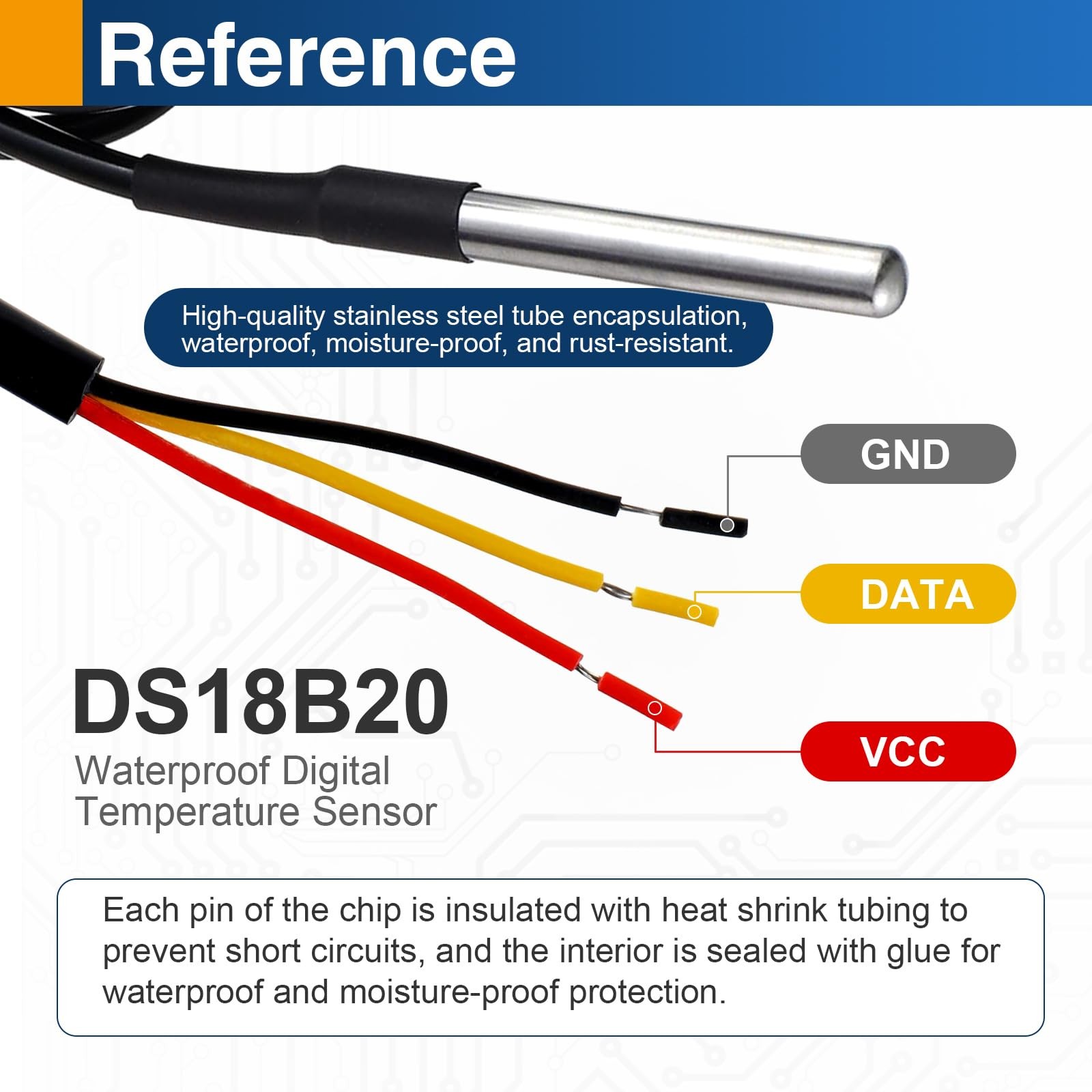 DS18B20 Digital Waterproof Temperature Sensor Probes Plugin Adapter 4Pack
