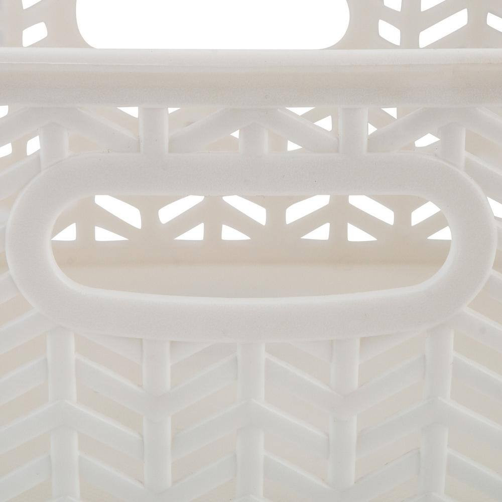 3 Pack Small Herringbone Cube Storage Bin Basket in White
