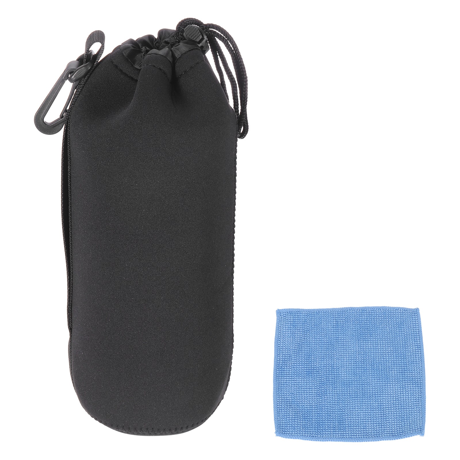 Camera Lens Pouch, 4" ID x 10" H Drawstring Lens Pouch, Black