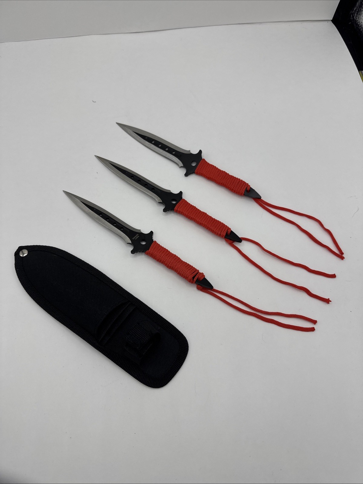 Perfect Point 7.5” Throwing Knife 3 Piece Set Cord Wrapped W/Sheath TK-1846RD