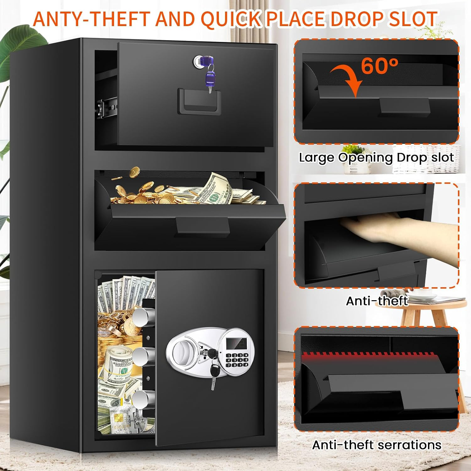 5.8 Cuft Large Depository Drop Safe with Digital Keypad & Drawer