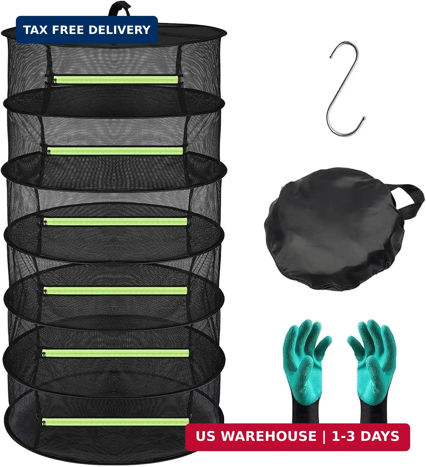 Herb Drying Rack Hanging 6 Layer, 2ft Collapsible Herb Dryer Mesh with Zipper Ga